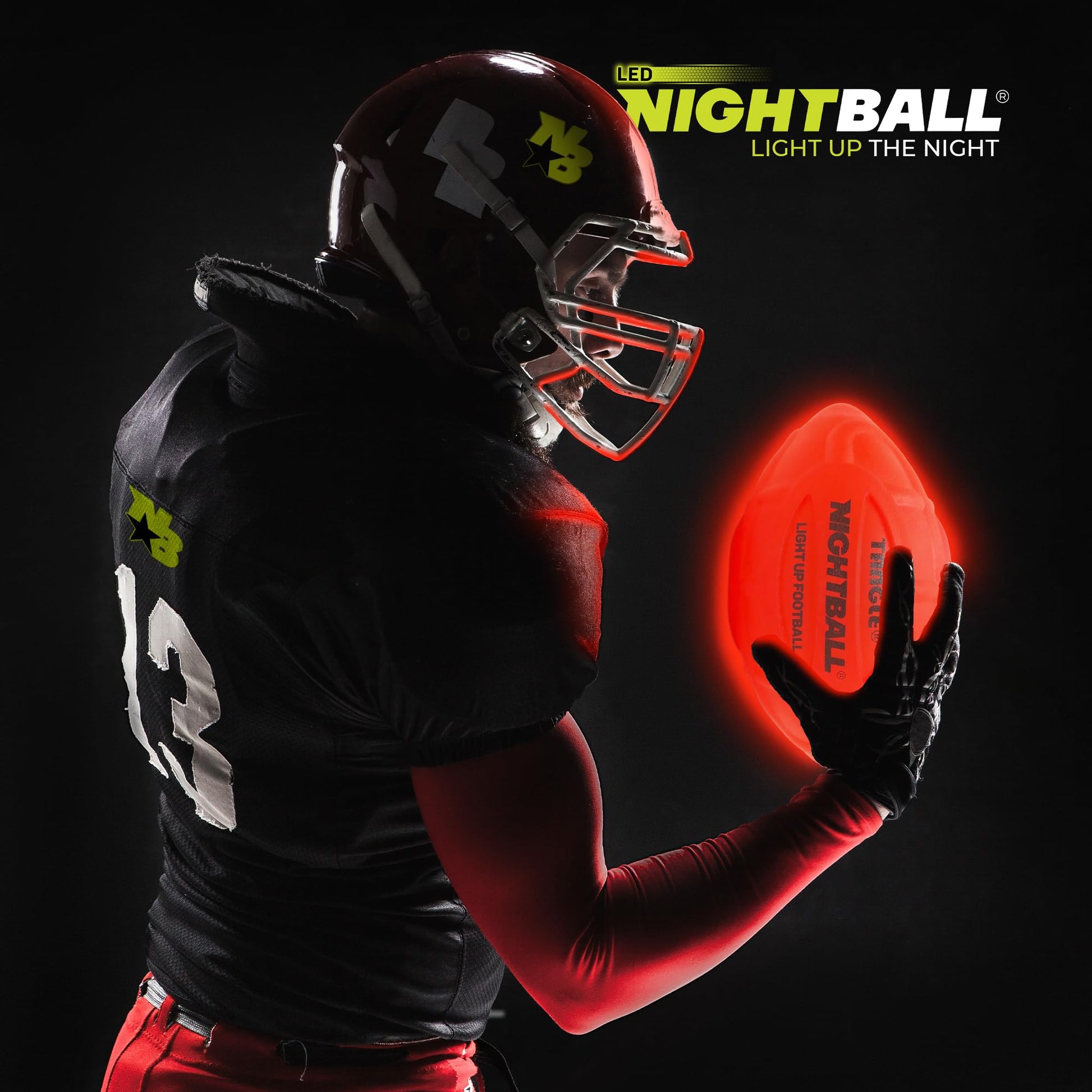 Glow in The Dark Nightball LED Football - Light up Football with Bright LED Lights - Kids and Adults, Red