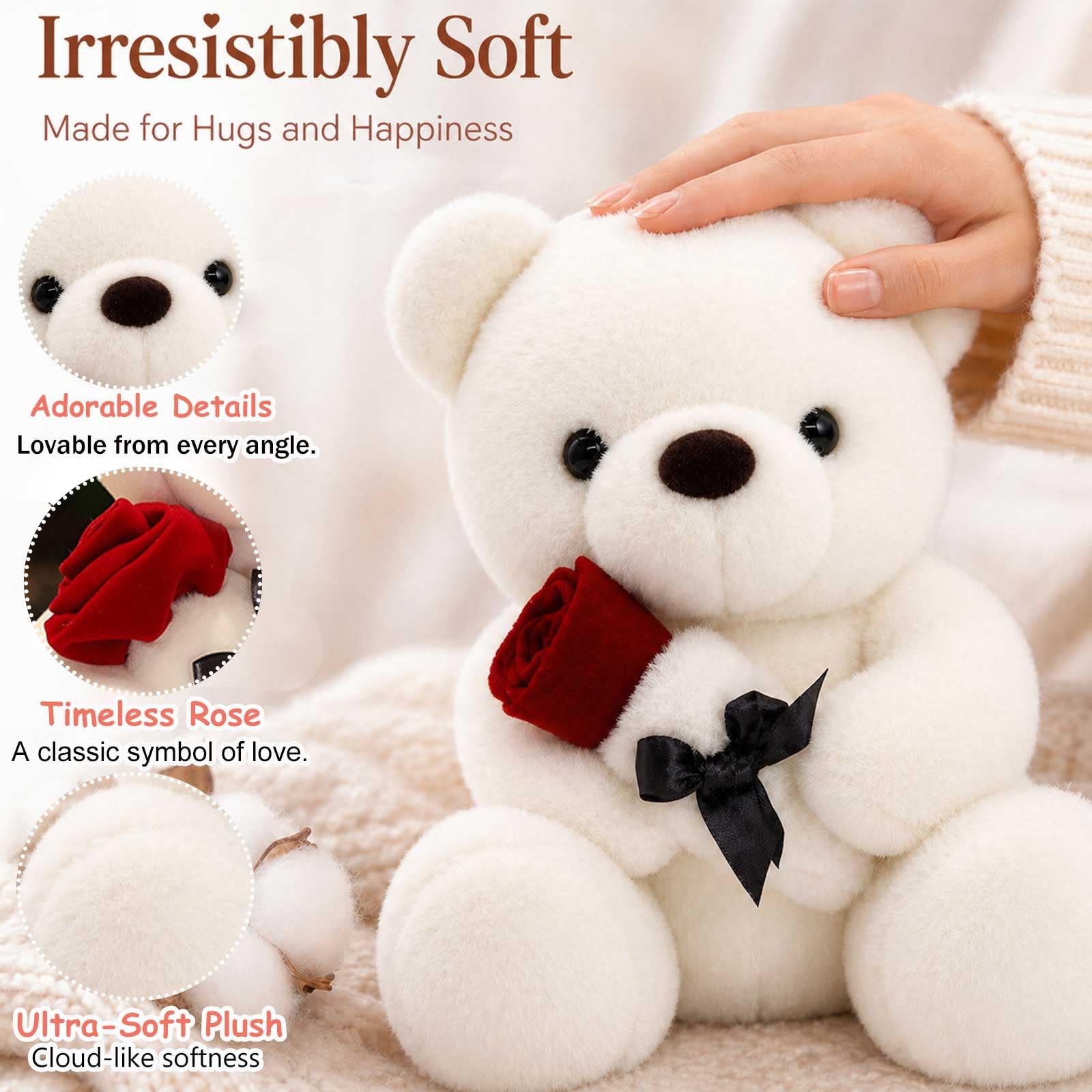 GailiMaiYa Teddy Bear Plush Stuffed Animal Teddy Bear with Rose,Cute Sweet Bear Great Gift for Your Loved One,Girlfriend Kids Birthday, Valentine
