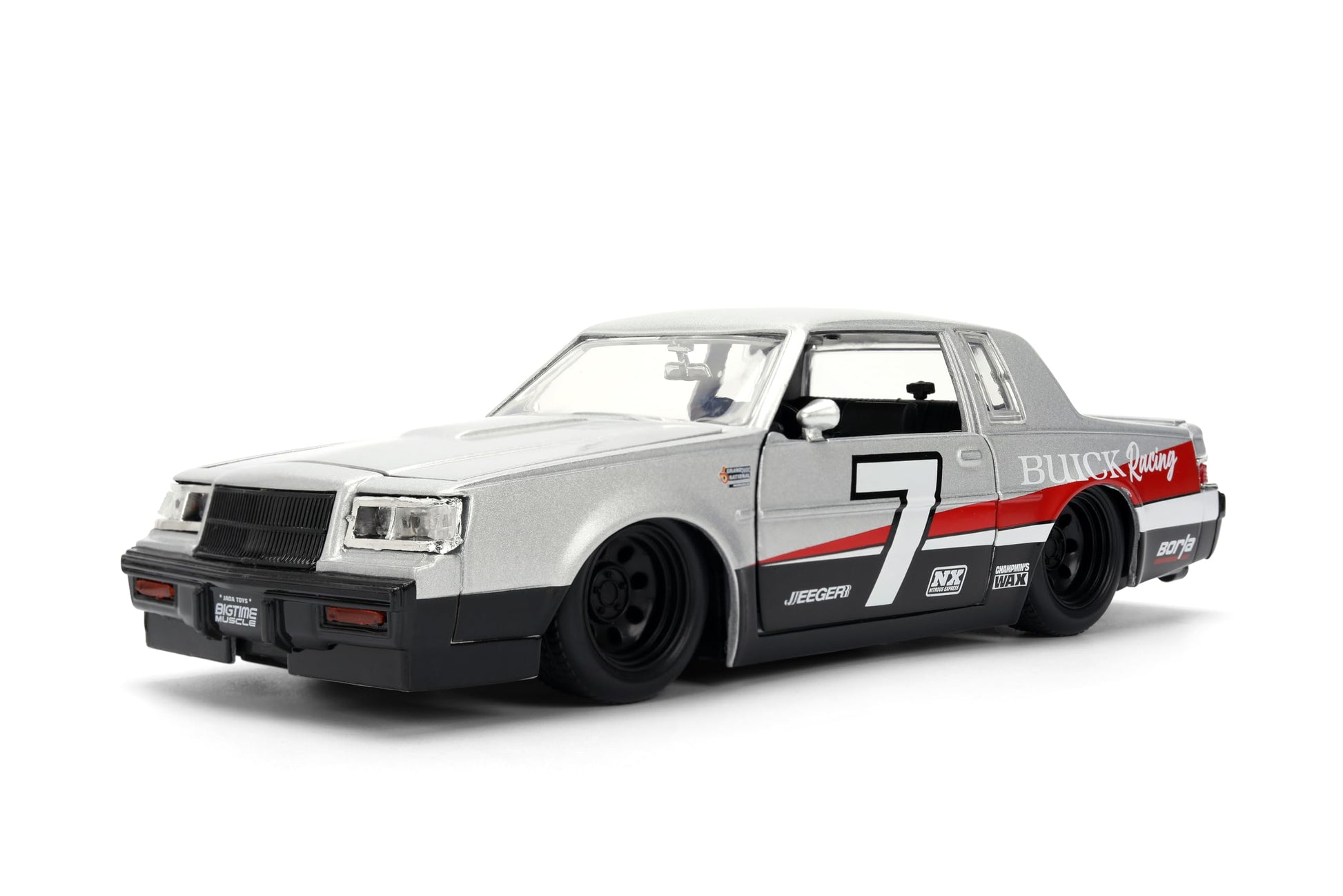 Jada Toys Bigtime Muscle 1:24 1987 Buick Grand National Die-cast Car - Opening Doors, Hood, Trunk, Rubber Tires(Silver/Black)