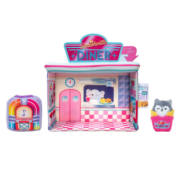 Squishville by Original Squishmallows Darling Diner Playset - Includes 2-Inch Heidi The Husky Plush, Jukebox, French Fries, and Diner Playscene - Toys