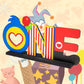 C1krint Plim Plim ONE Letter Sign Wood Table Centerpiece - 1Pcs Circus Clown Plim Plim Theme First Birthday Party Decoration Supply for One Year Old