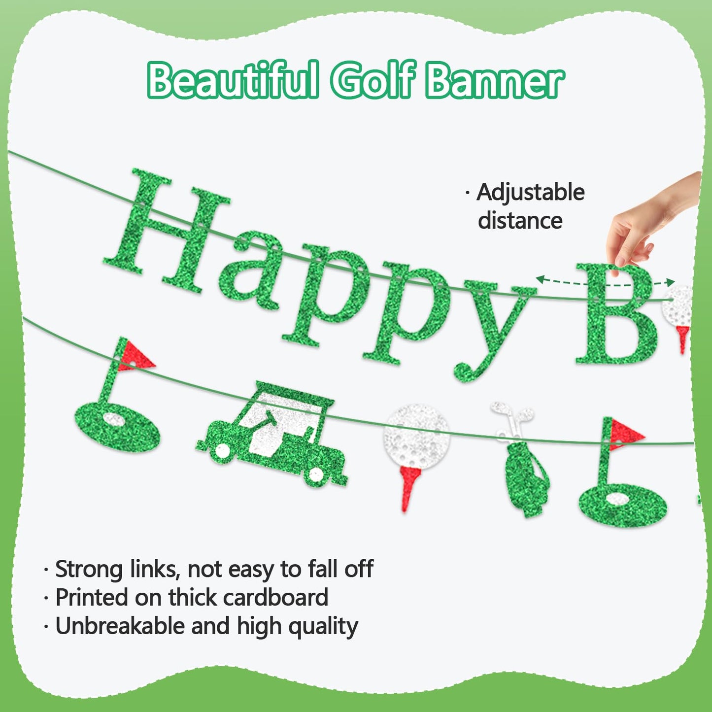 Golf Happy Birthday Banner - Green Glitter Birthday Decorations Happy Sign Party Decorations Party Decor Supplies for Women Boys Girls