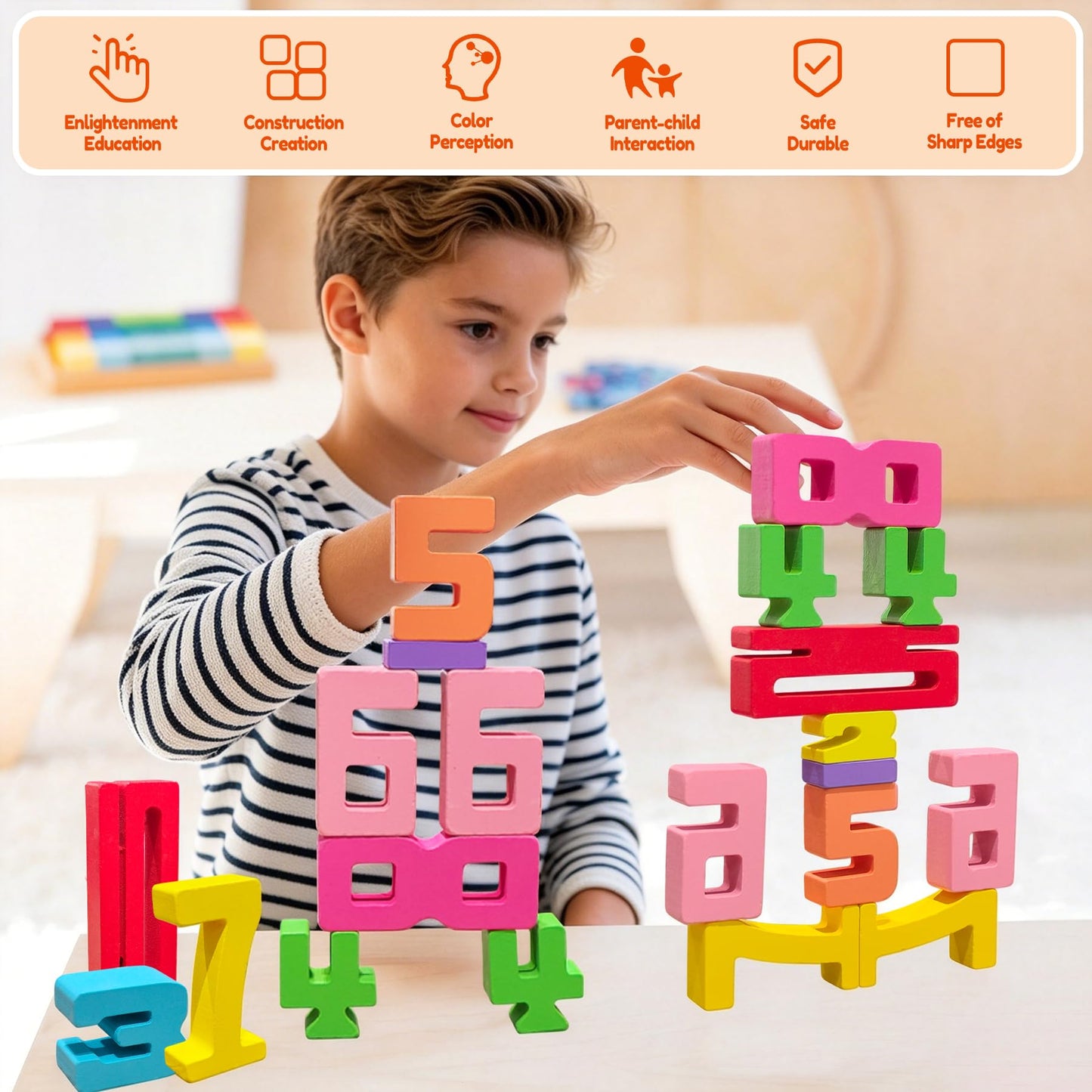 20Pcs Wooden Number Building Blocks,Montessori Number Blocks Math Learning Digital Building Blocks Digital Educational Counting Learning Toys