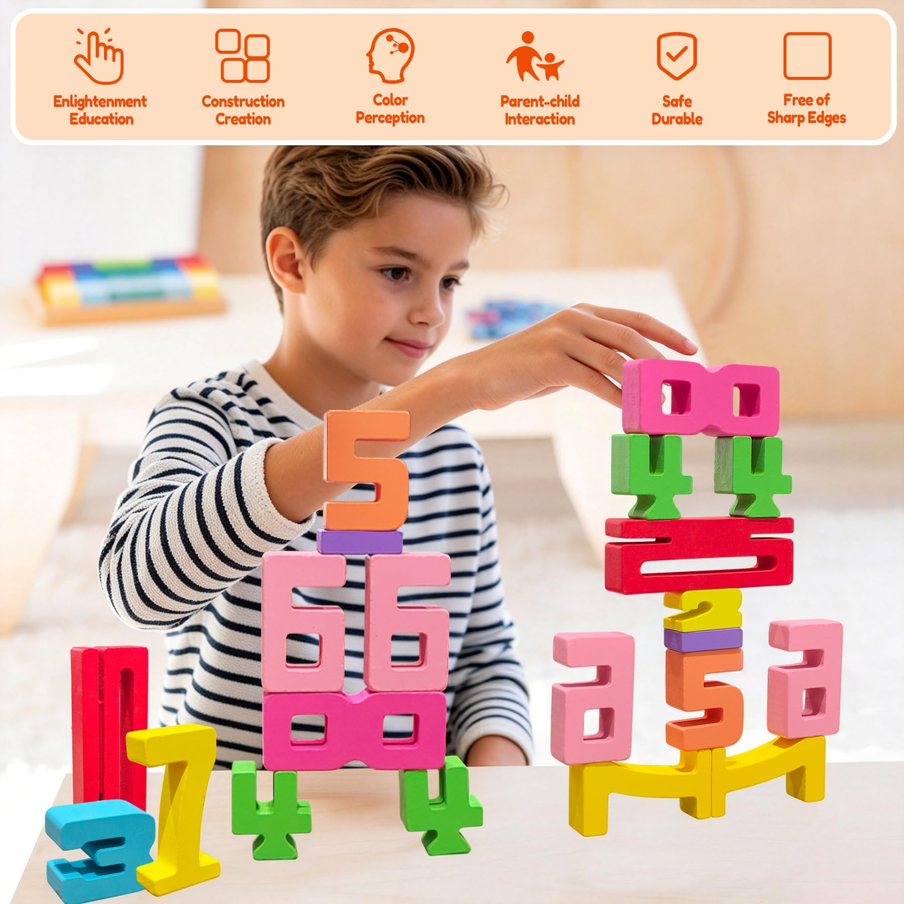 20Pcs Wooden Number Building Blocks,Montessori Number Blocks Math Learning Digital Building Blocks Digital Educational Counting Learning Toys