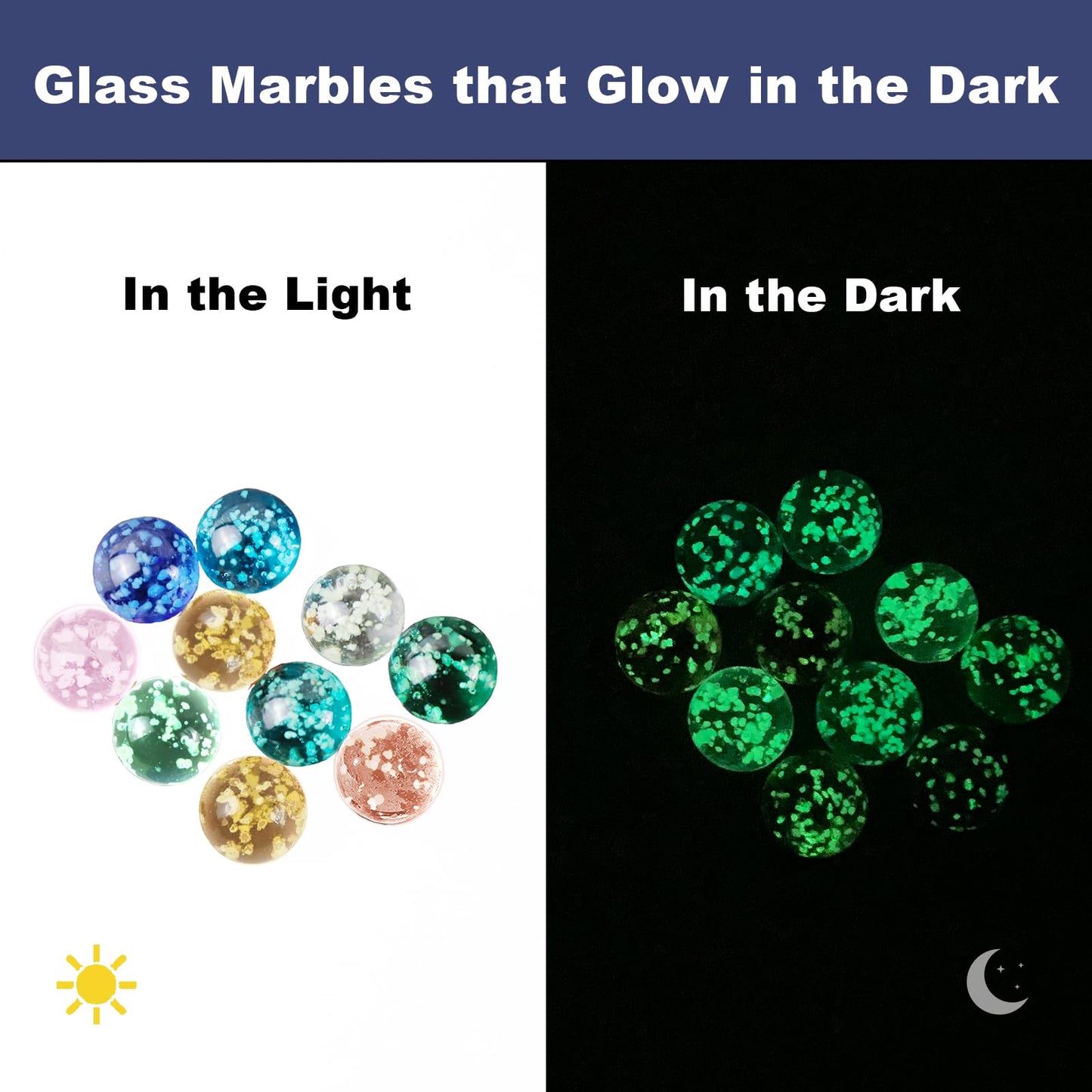 Ben & Bel Glow in The Dark Glass Balls - 10 Pack Multi Coloured Spotted Balls for Ball Circuits, DIY Projects or Home Decor