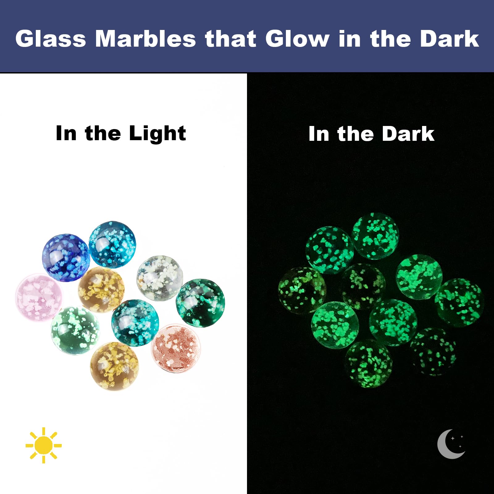 Ben & Bel Glow in The Dark Glass Balls - 10 Pack Multi Coloured Spotted Balls for Ball Circuits, DIY Projects or Home Decor