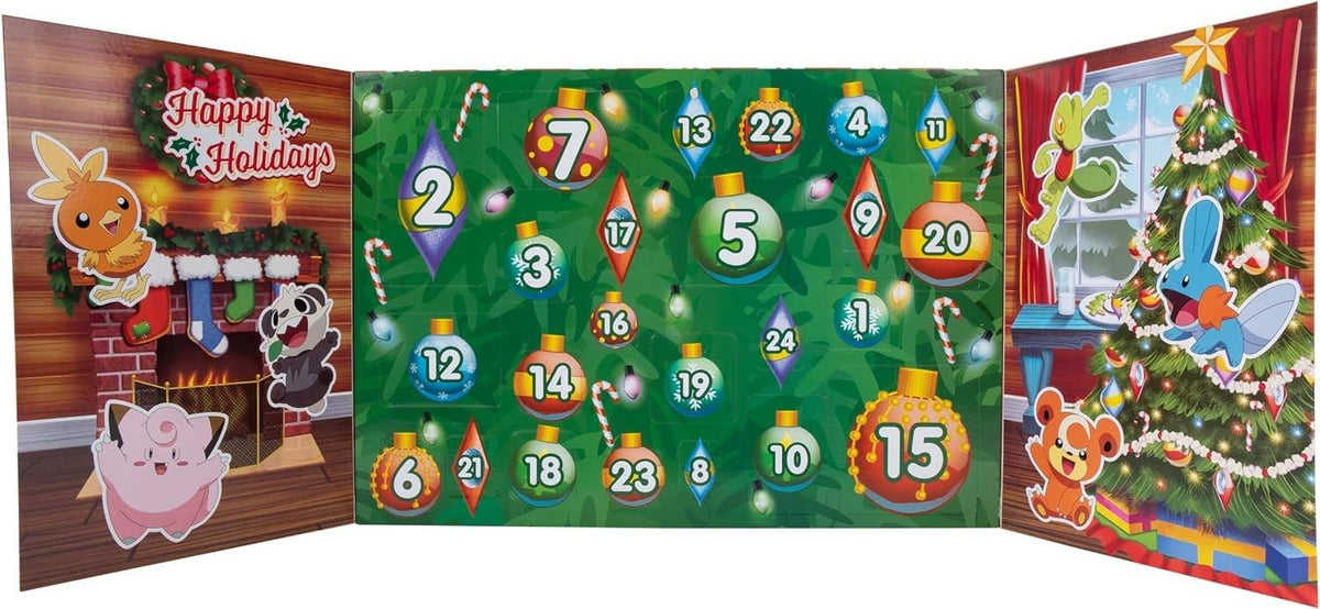 Pokémon PKW2689 Holiday Calendar-Features 16 2-Inch Battle Figures with Special Finish and Eight Unique Accessories, Multi, 43 x 7 x 12 Centimeters
