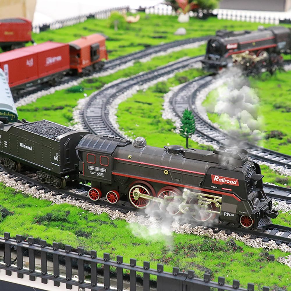 Electric Train Toy with Smokes,Lights and Sound,Train Set for Under Christmas Tree, Locomotive Train Model with Track, Gifts for Train Lovers (Black)