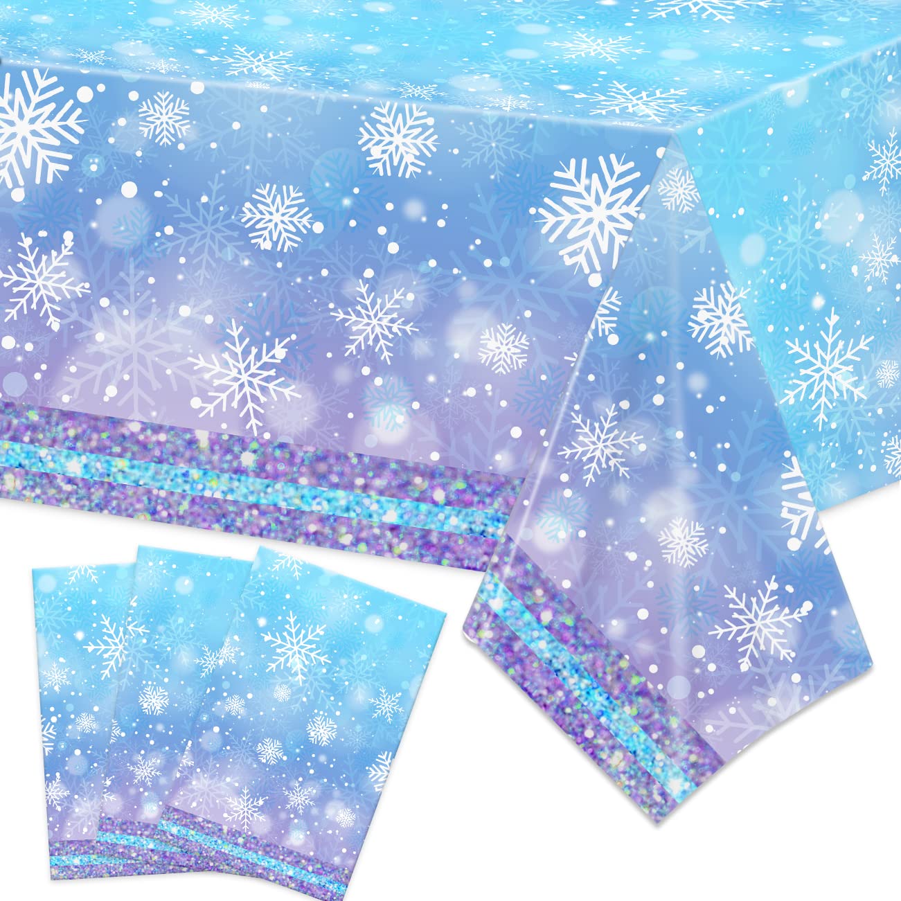 Zhynice Winter Snowflake Plastic Tablecloth Decorations Blue and Purple Snowflake Disposable Plastic Rectangle Table Cover Winter Wonderland