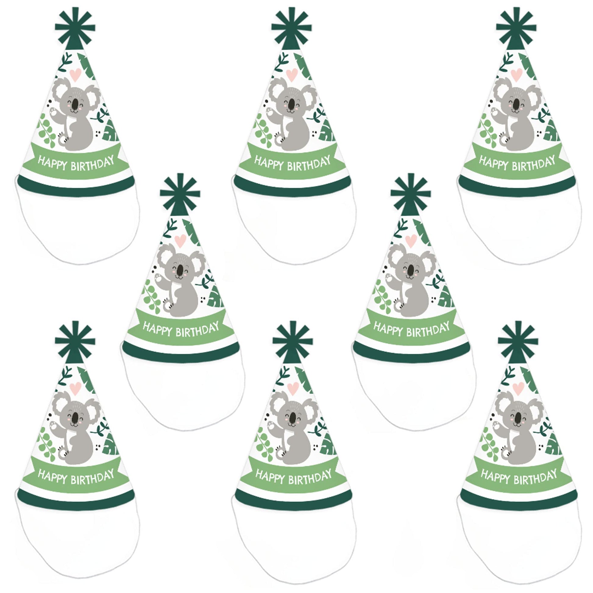 Big Dot of Happiness Koala Cutie - Cone Happy Birthday Party Hats for Kids and Adults - Set of 8 (Standard Size)