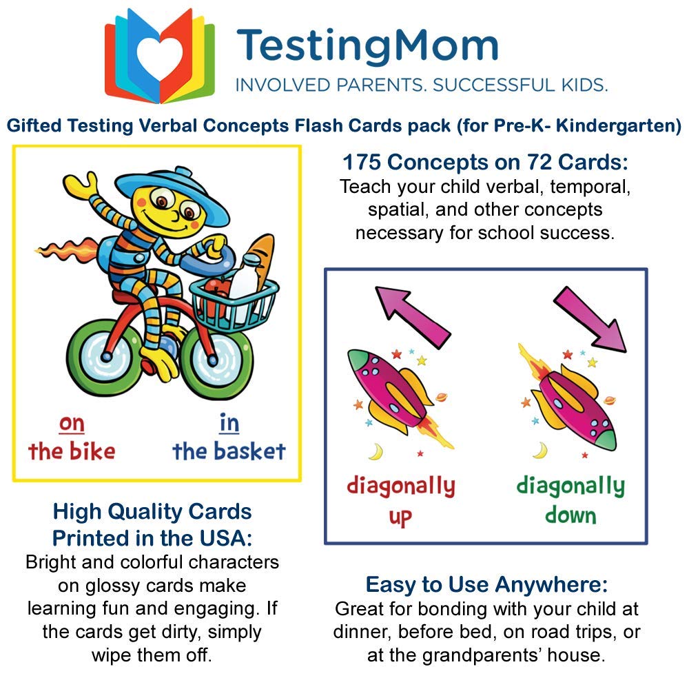 TestingMom.com Gifted Learning Flash Cards - Verbal Concepts for Pre-K - Kindergarten - Educational Toy for CogAT Test, Iowa Test, OLSAT, NYC Gifted