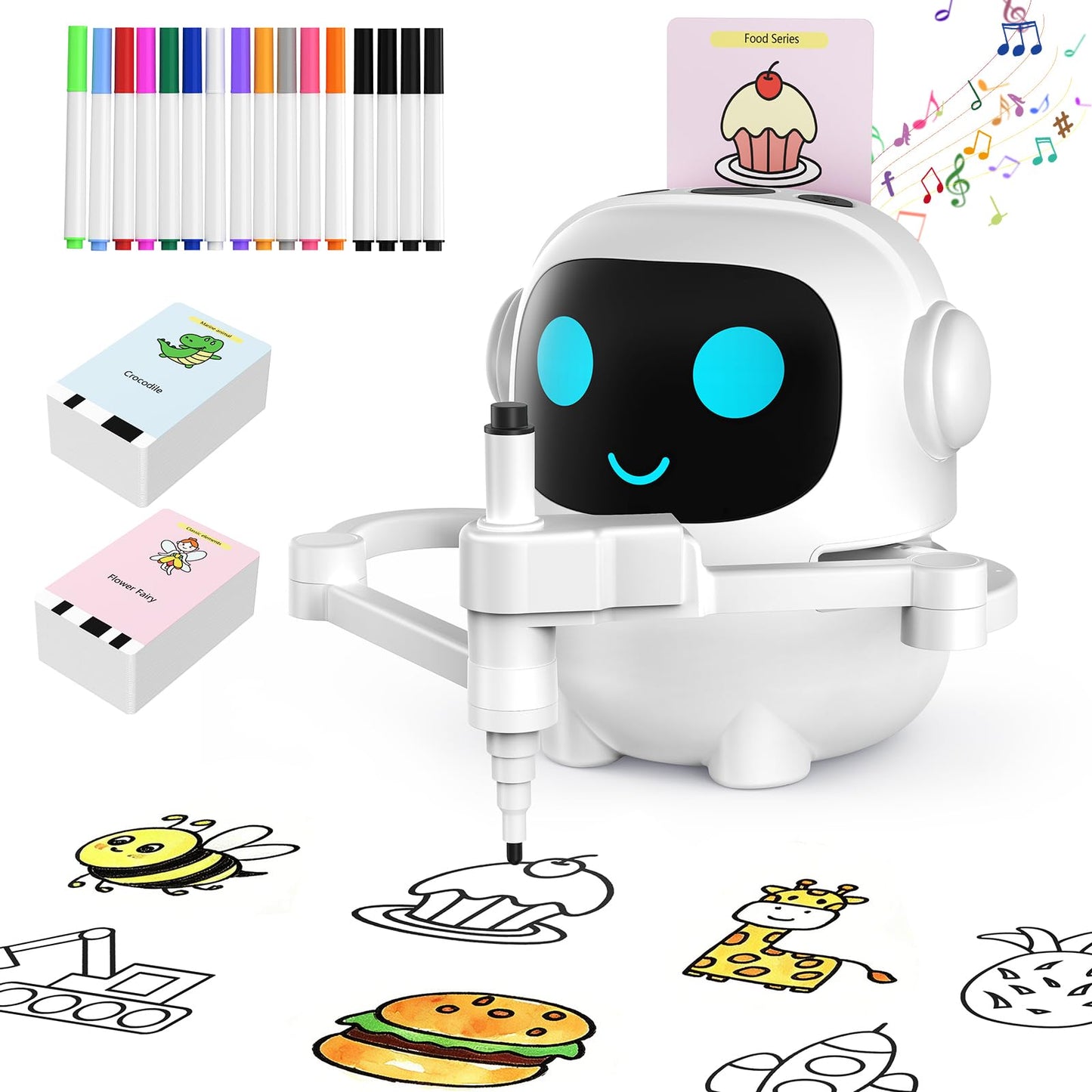 Drawing Robot for Kids, 200 Cards Voice Interactive Educational Toy for 3 4 5 6 7 8 Year Old Boys and Girls. Montessori Painting Learning Robot