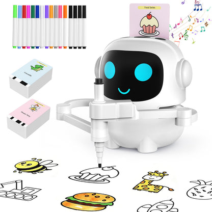 Drawing Robot for Kids, 200 Cards Voice Interactive Educational Toy for 3 4 5 6 7 8 Year Old Boys and Girls. Montessori Painting Learning Robot