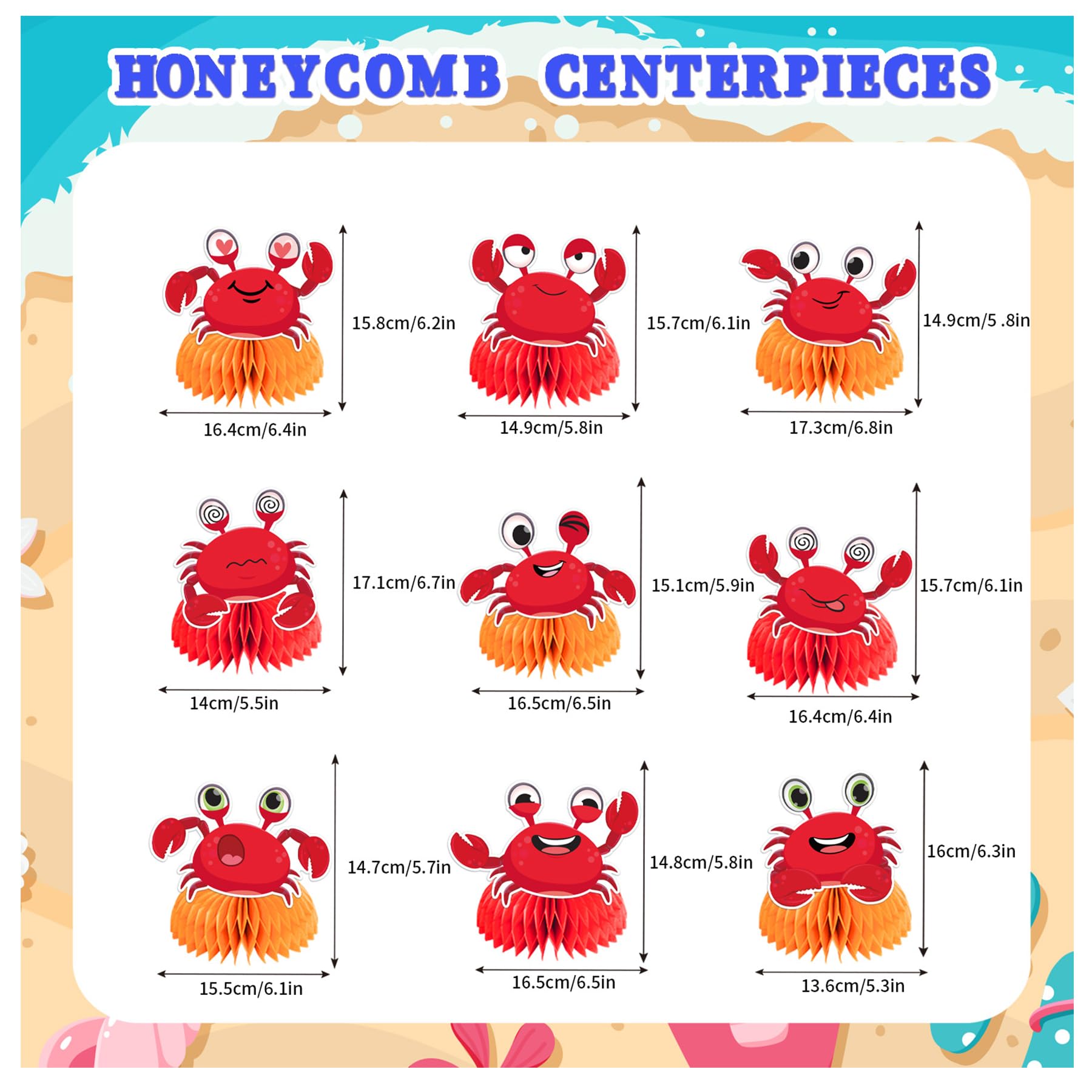 9 Pcs Crab Honeycomb Centerpieces Crab Table Decorations Table Toppers Crab Party Supplies for Crab Birthday Party Decorations Ocean Party