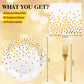 90 Pcs White and Gold Plates and Napkins Party Supplies, Scalloped Gold Polka Dots Tableware Set Include White Gold Dot Cake Dessert Plates, Napkin