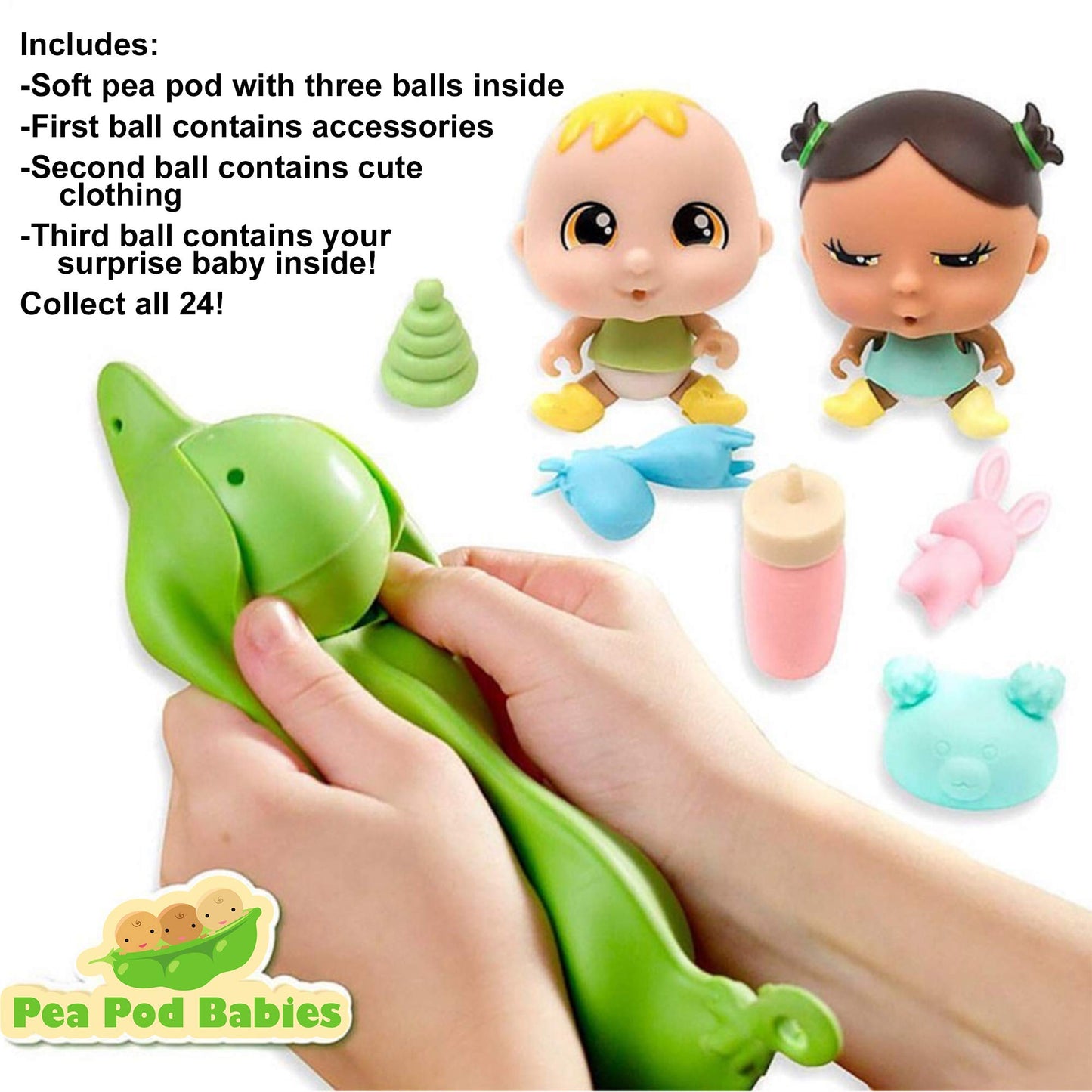 Nature Bound Pea Pod Babies Bundle - Collectible Mystery Surprise Toys with Mini Baby, Clothing, & Accessories - Small Doll (Beach Party Set)