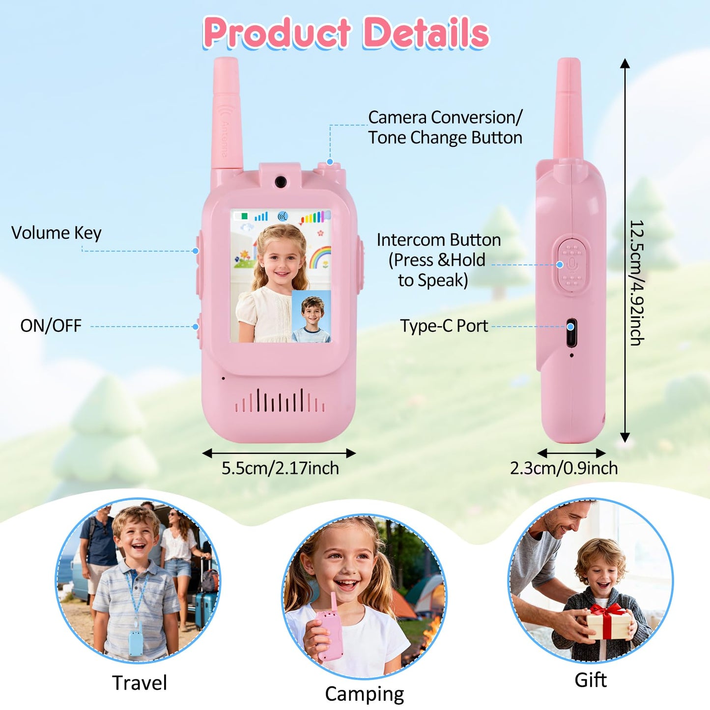 Video Walkie Talkies for Kids with Camera, Long Range Rechargeable Walkie Talkies 2-Pack,Two Way Radios Fun Indoor Outdoor Toys for Camping, Hiking