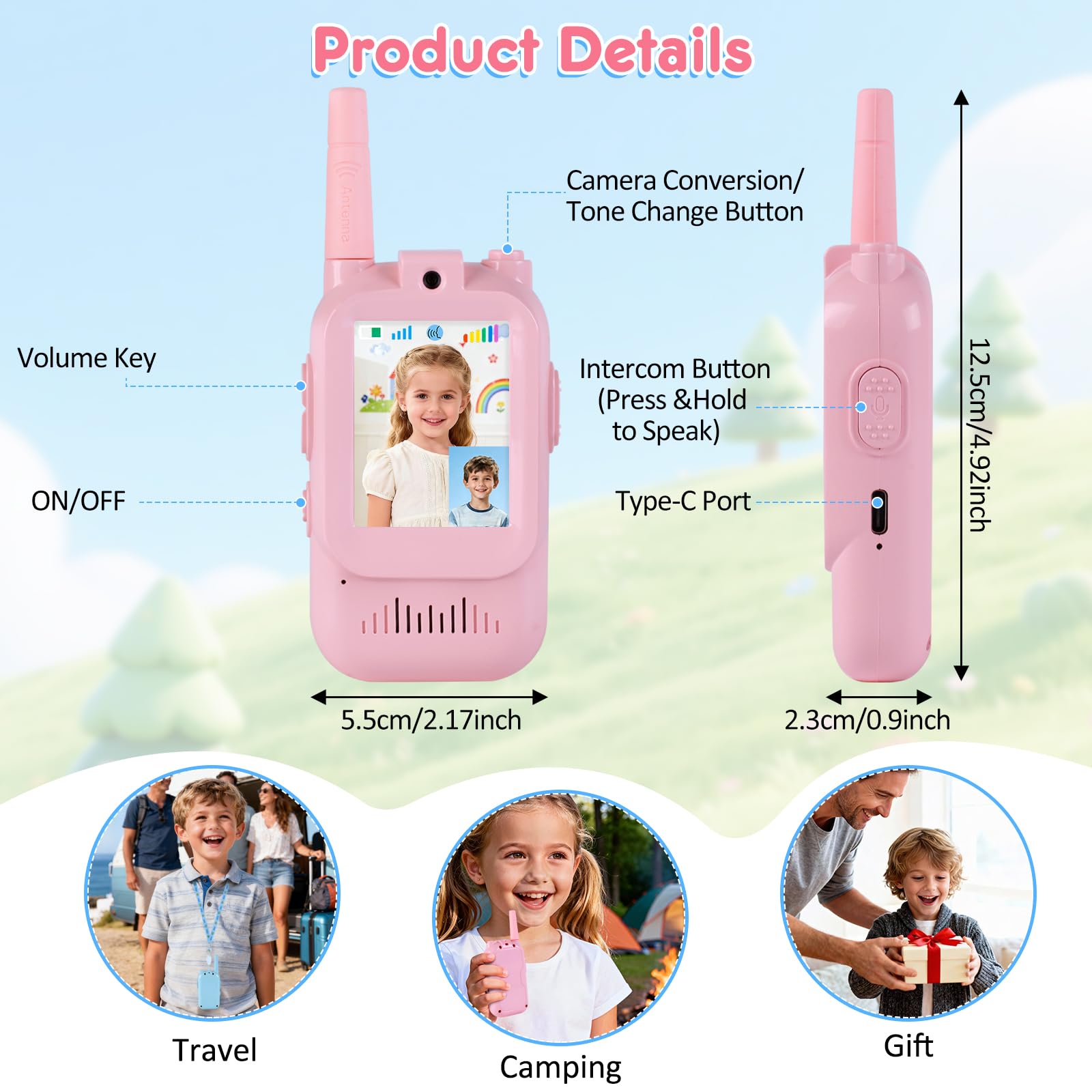 Video Walkie Talkies for Kids with Camera, Long Range Rechargeable Walkie Talkies 2-Pack,Two Way Radios Fun Indoor Outdoor Toys for Camping, Hiking