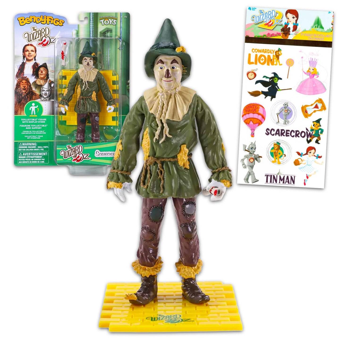 Wizard of Oz Collectible Figure Set - Bundle with Scarecrow Action Figure and Display Stand Plus Stickers | 7" Scarecrow Bendy Figure Toy