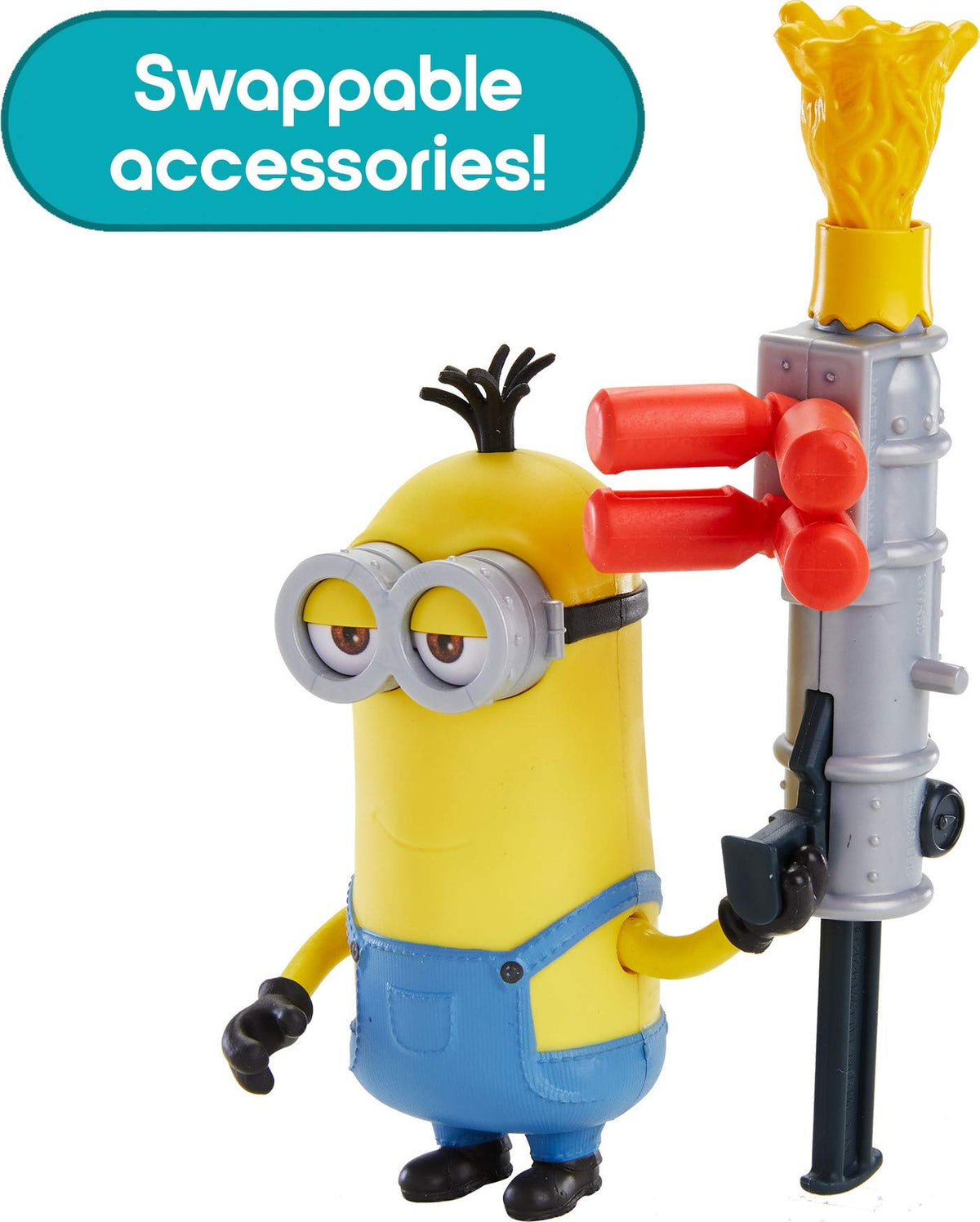 Minions: The Rise of Gru Cheese Blaster Kevin Action Figure Approx 4-in, Movie Character Toy with Blaster & Dual Button-Activated Motion, Gift for