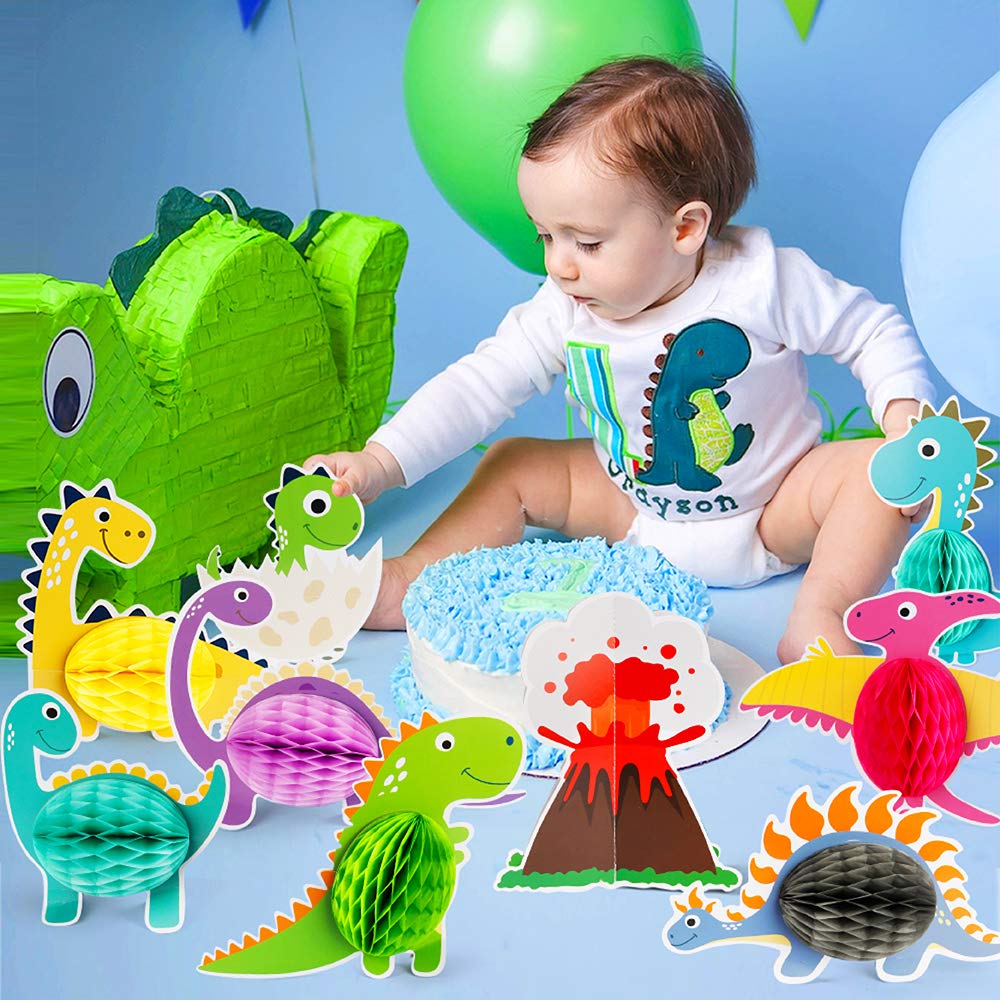 Mocoosy 12 Pieces Dinosaur Party Honeycomb Centerpieces Table Decorations, Dinosaur Birthday Party Supplies Paper Center Piece Table Topper for Kids