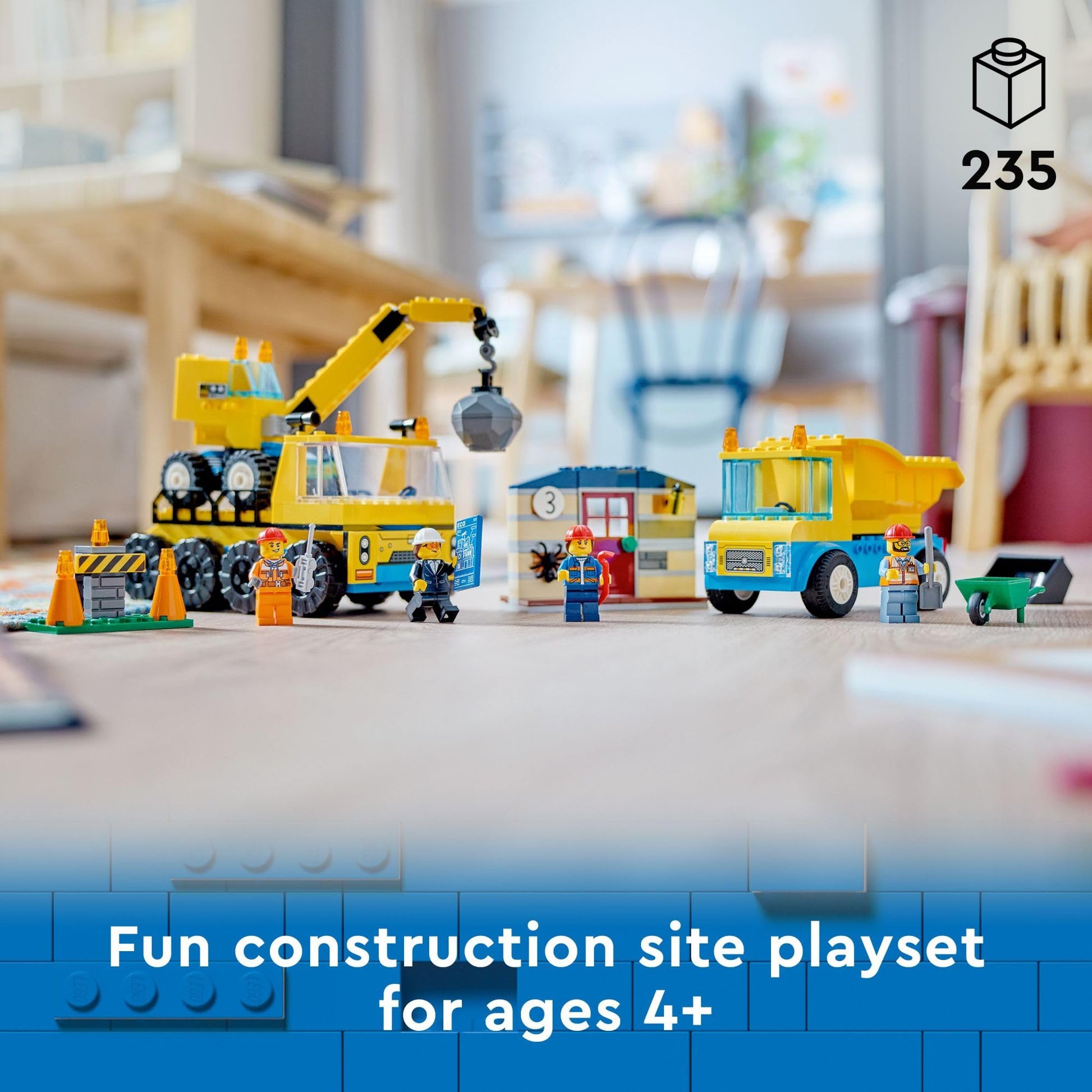 LEGO City Construction Trucks and Wrecking Ball Crane 60391 Building Toy Set for Toddler Kids Ages 4+, Includes 3 Construction Vehicles, an Abandoned