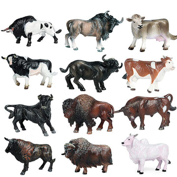 Hiawbon 12 Pcs Miniature Cattle Model Set Mini Cow Models Plastic Cattle Statues for Adult