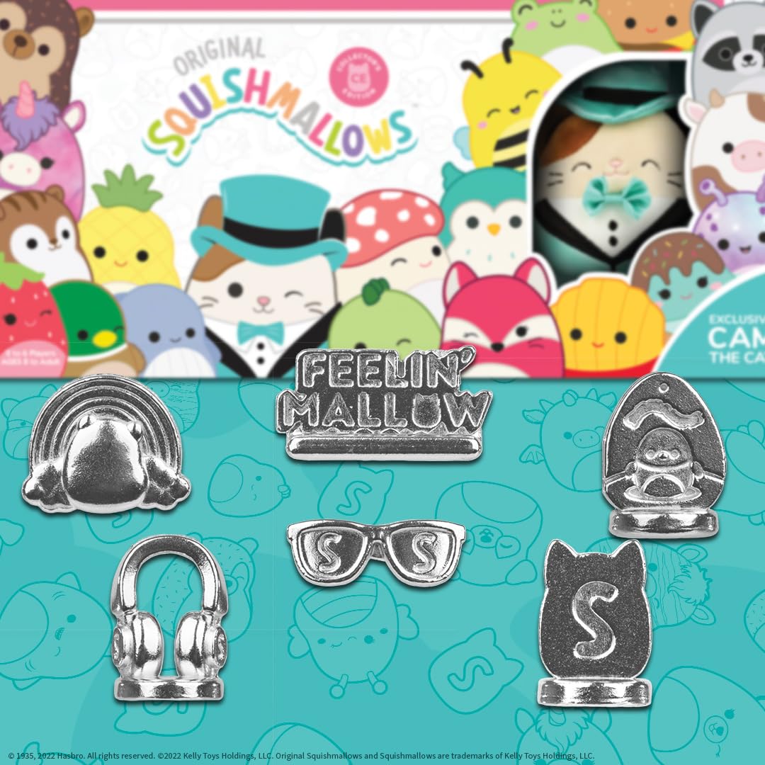 Monopoly: Squishmallows Collector’s Edition Board Game, Exclusive Cam the Cat Plush Included, Buy, Sell, & Trade Spaces Featuring Iconic Characters