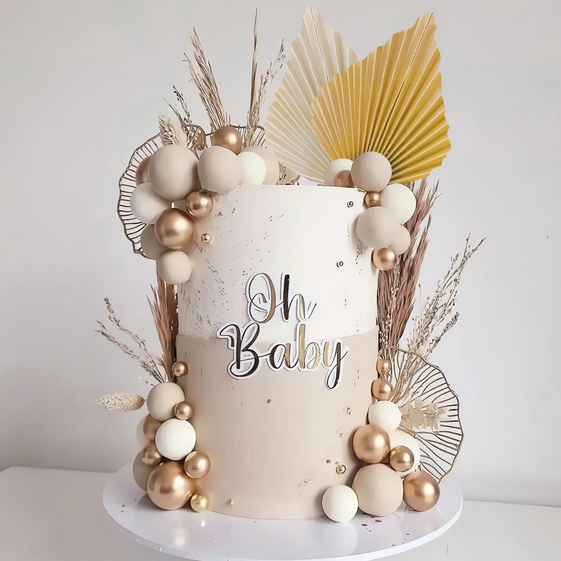 Boho Cake Topper Golden Ginkgo Leaves Cake Decorations for Wedding Birthday (Khaki)