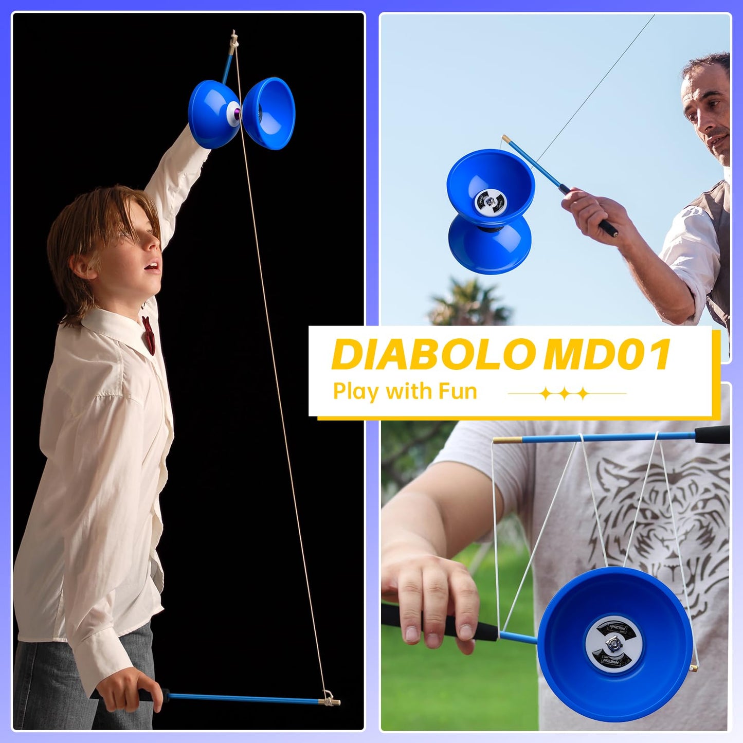 MAGICYOYO Pro Triple Bearing Diabolo Yoyo for Kids 8-12 & Adults - Blue