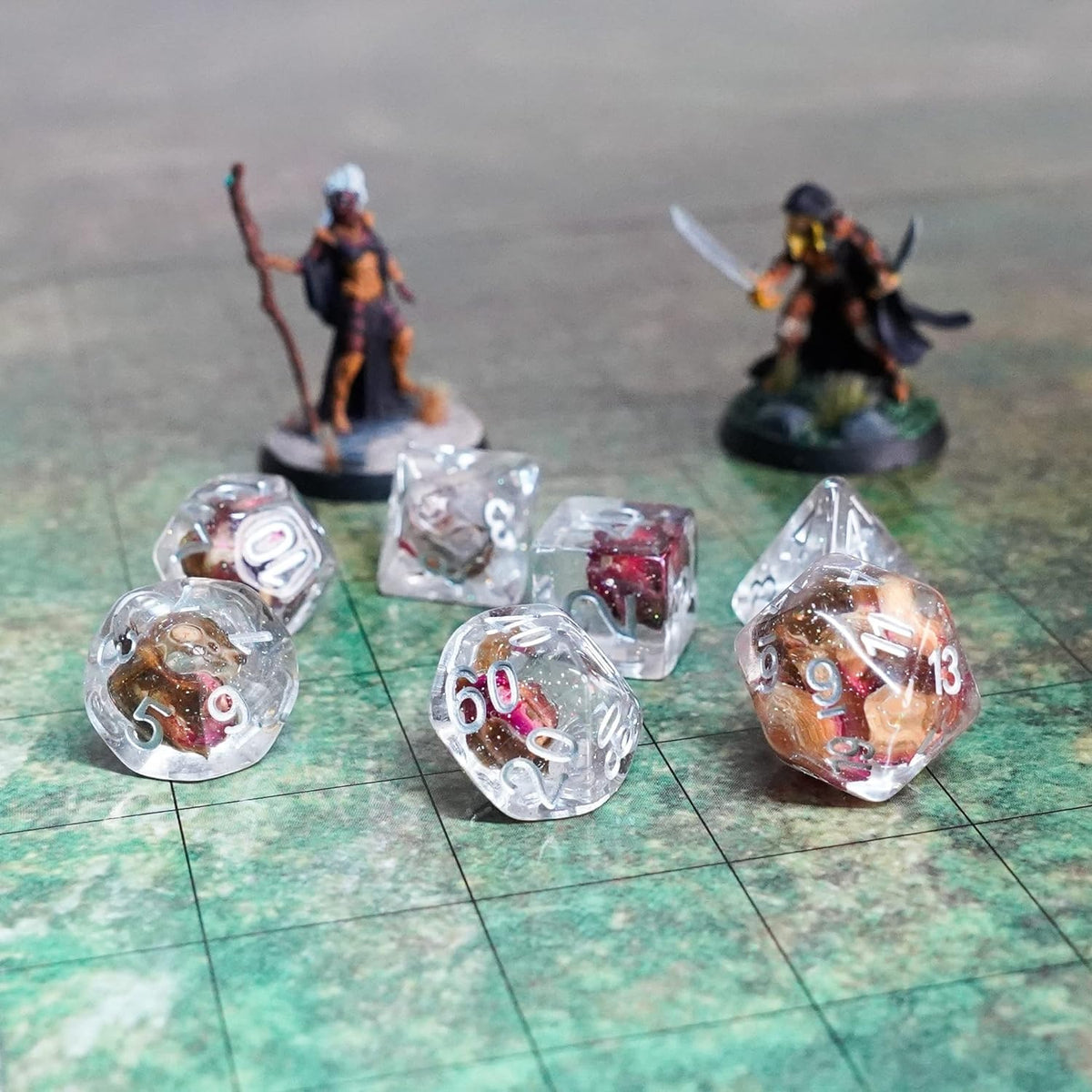 FanRoll 16mm Resin Poly DND Dice Set: Rose Dice, Role Playing Game Dice for Dungeons and Dragons