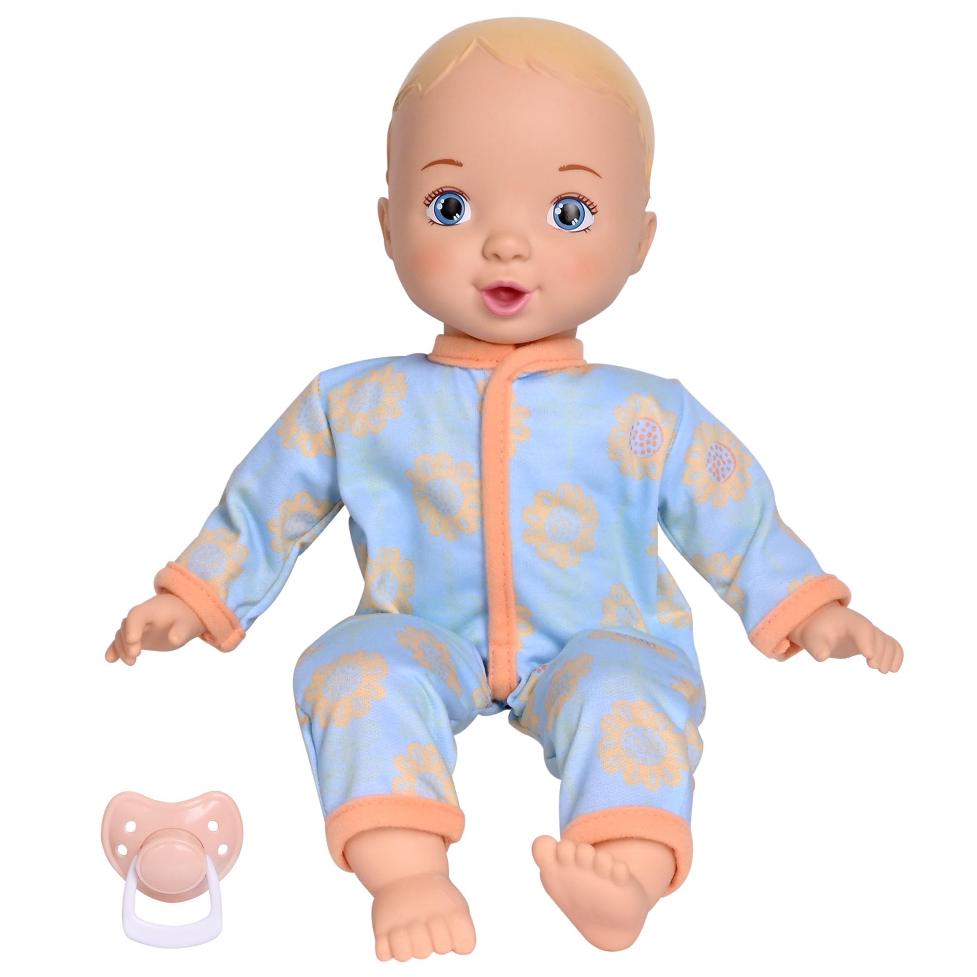 Acorn Avenue 14 Inch Soft Baby Doll for Toddlers 1-3, with Removable Clothes & Pacifier, Toddler Doll Toy (Blue Caucasian)