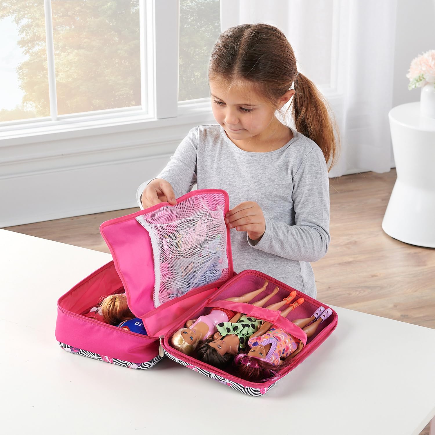 Badger Basket Stylish Travel Case for 12 Inch Fashion Dolls - Storage Solution with Pockets for Doll Accessories - Best for On-The-Go Travel