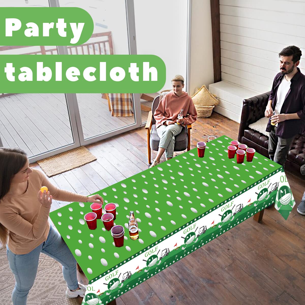 HAKOTI Golf Party Decorations - 3pcs Waterproof Rectangle Tablecloths for Birthday Theme, Supplies and Table Covers
