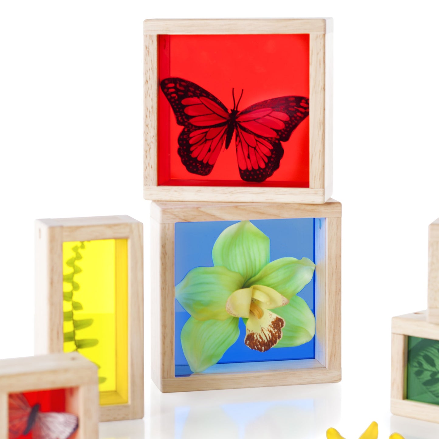 Guidecraft Treasure Blocks - Primary: Smooth Wooden Observation Stacking Blocks with Transparent Windows, Educational Toy for Kids