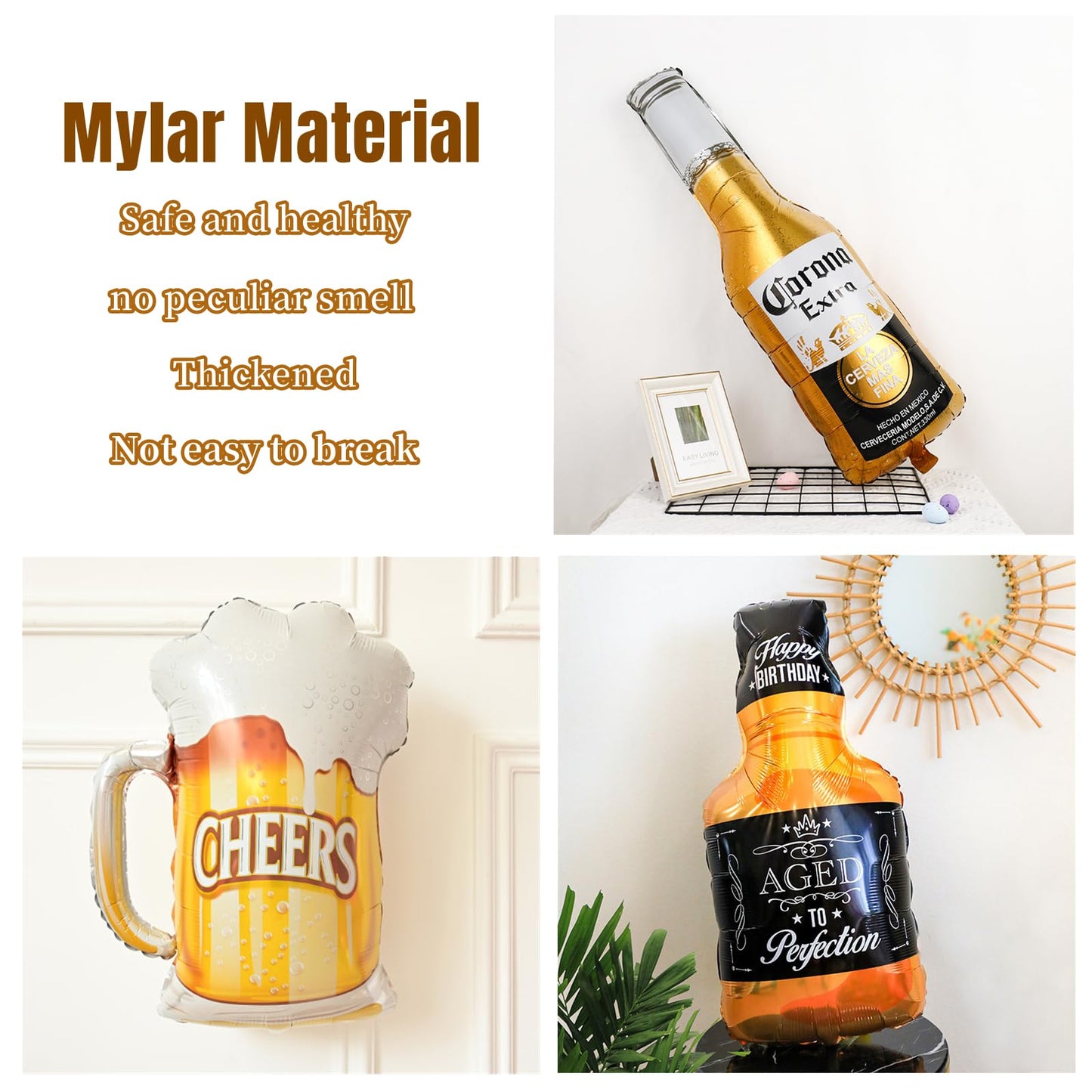 12PCS Corona Whiskey Bottle Beer Mug Mylar Helium Balloons, Men Women Boys Girls Beer Themed Birthday Bachelor Party Decoration, Engagement Decoration