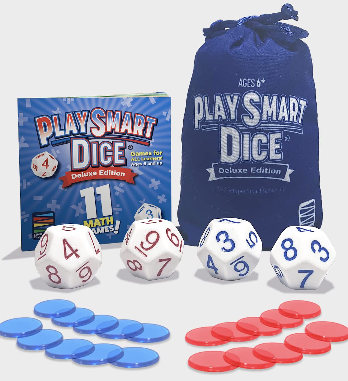 Semper Smart Games PlaySmart Dice Deluxe Math Game - Educational Arithmetic Dice Activity for Kids 6+, Fun Family Learning Game with 11 Math Games