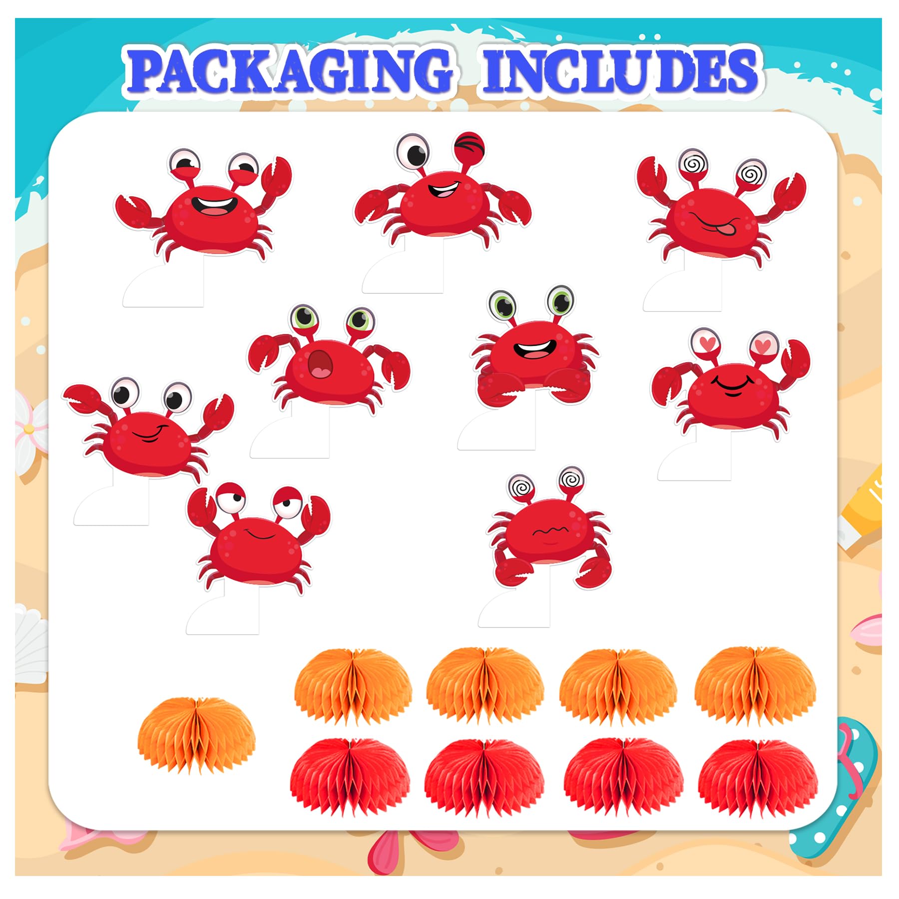 9 Pcs Crab Honeycomb Centerpieces Crab Table Decorations Table Toppers Crab Party Supplies for Crab Birthday Party Decorations Ocean Party