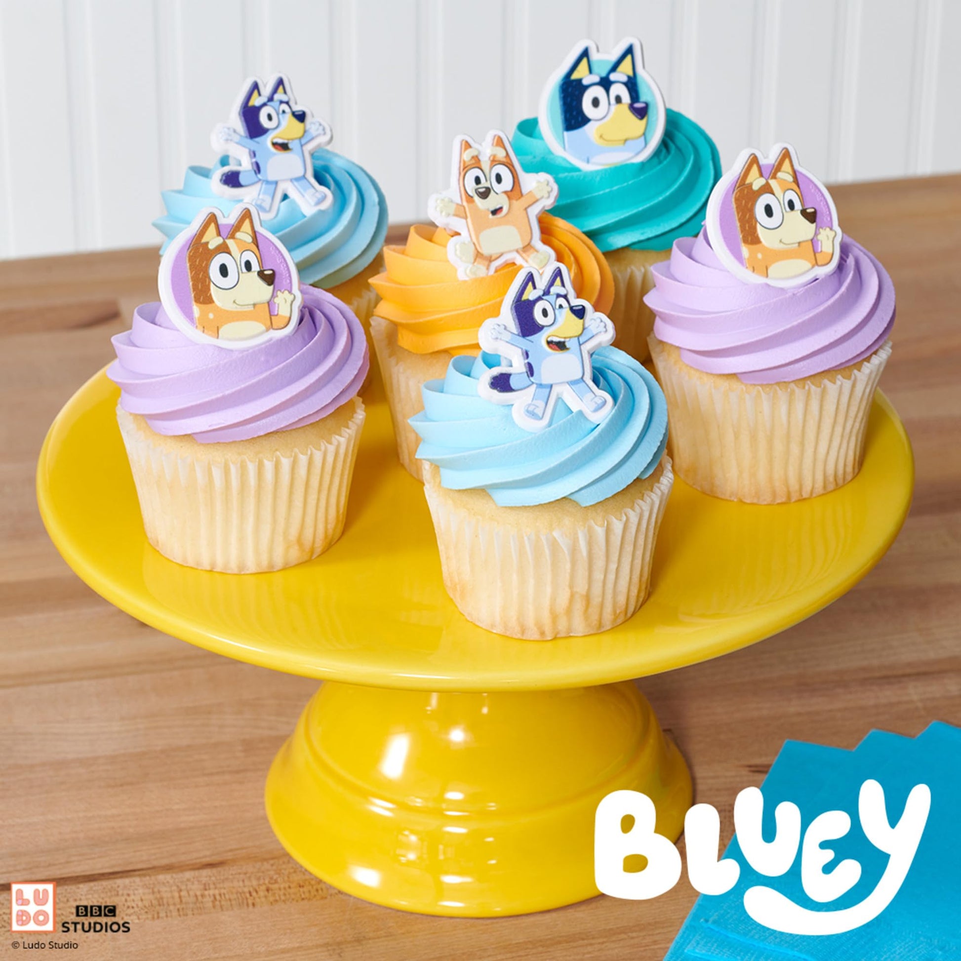 DecoPac Bluey So Much Fun Rings, 24 Cupcake Decorations Featuring Bluey, Bingo, Bandit, and Chilli, 3D Food Safe Cake Toppers - 24 Pack
