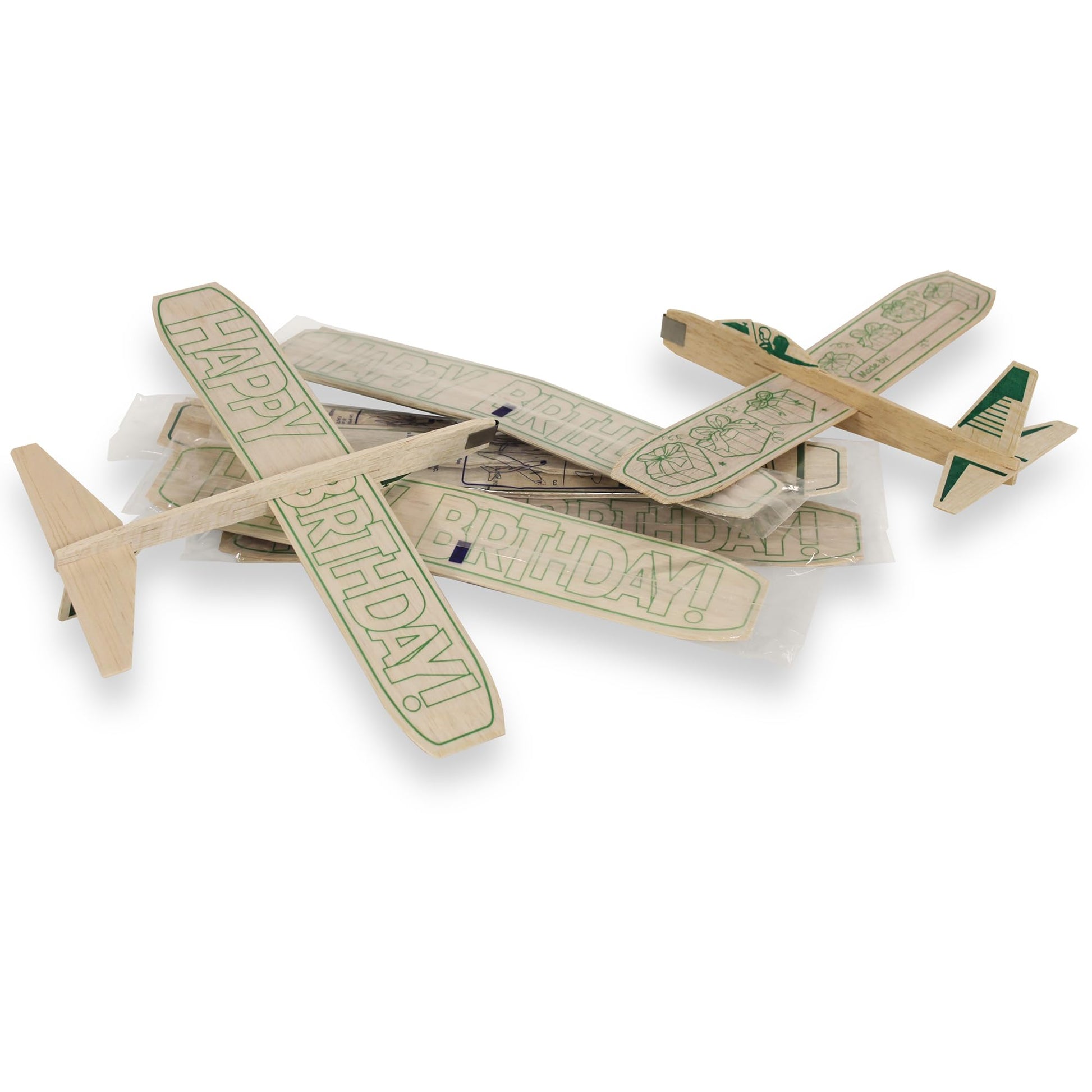 Guillow's 12" Balsa Glider Planes: Happy Birthday - 6 Pack Bundle - Flying Airplane Building Kit, Assemble & Decorate Wooden Gliders, Party Craft Kids
