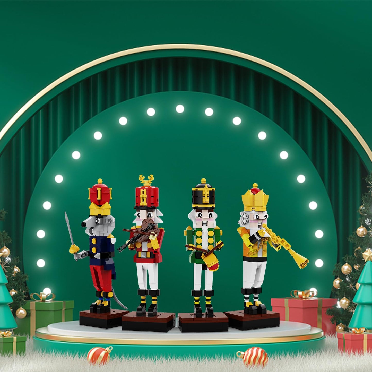 Christmas Nutcracker Building Kit - Xmas King and Soldier Set, a 4-in-1 for Teenagers as Puzzle Toys, Compatible with Lego for Desktop Ornament Model