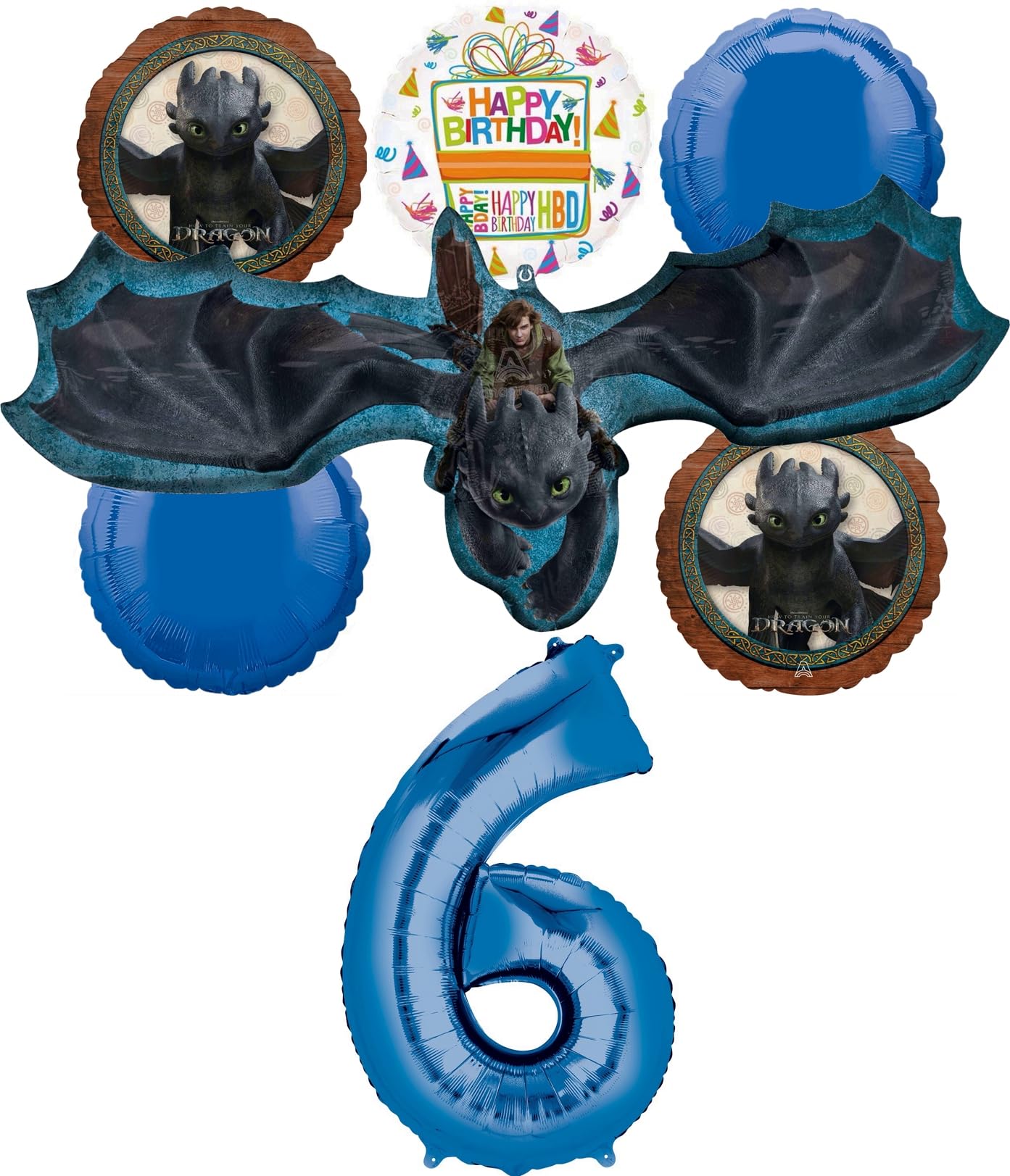 Hiccup and Toothless 6th Birthday Party Supplies 7 pc Balloons Decorations