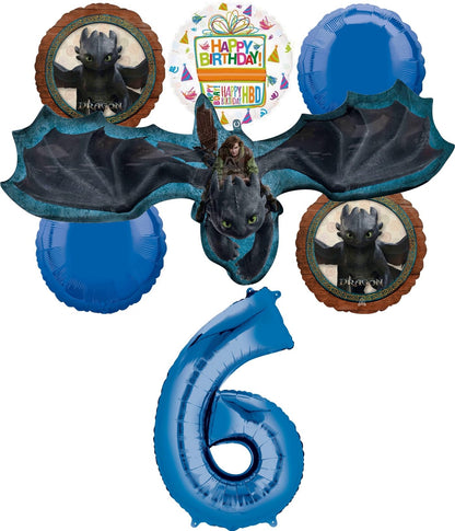 Hiccup and Toothless 6th Birthday Party Supplies 7 pc Balloons Decorations