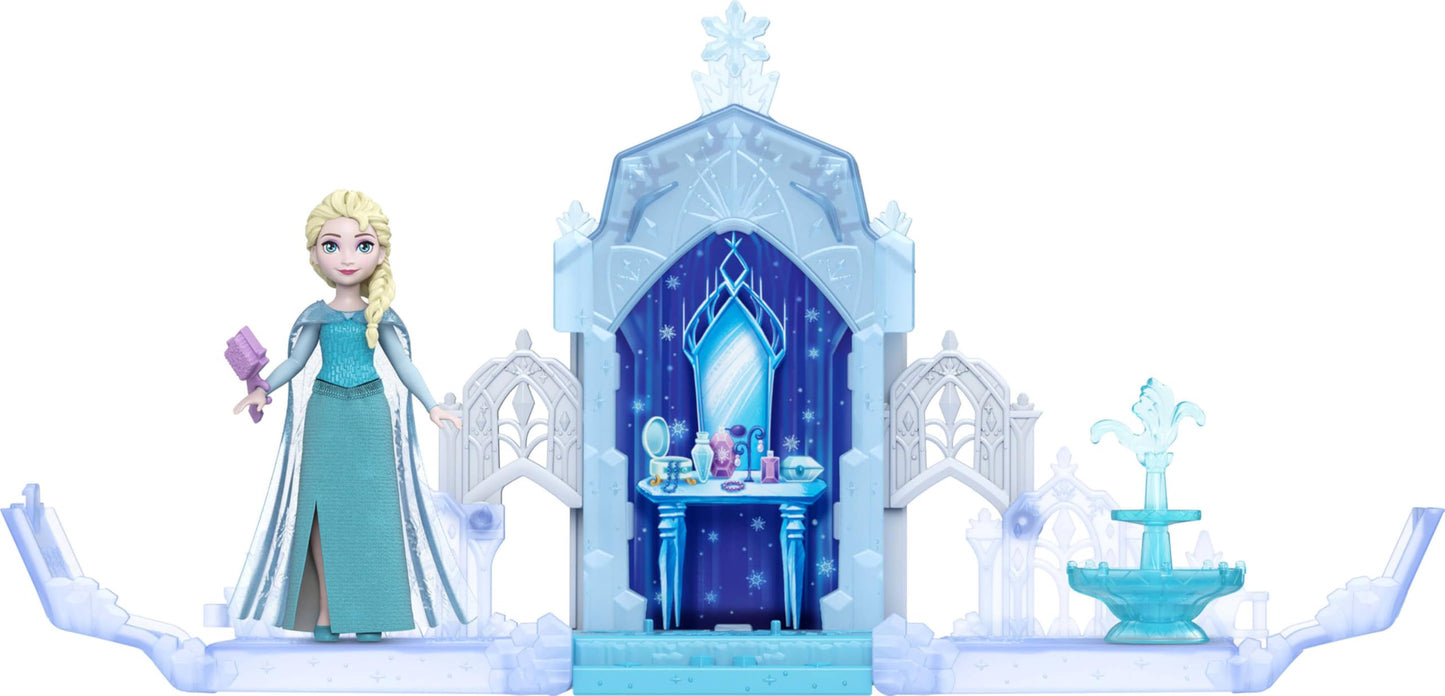 Mattel Disney Frozen Anna or Elsa Pop-Up Castle w/ 4 Surprises, Including Small Doll, Storytime Stacker Playset & 2 Accessories (Character May Vary)