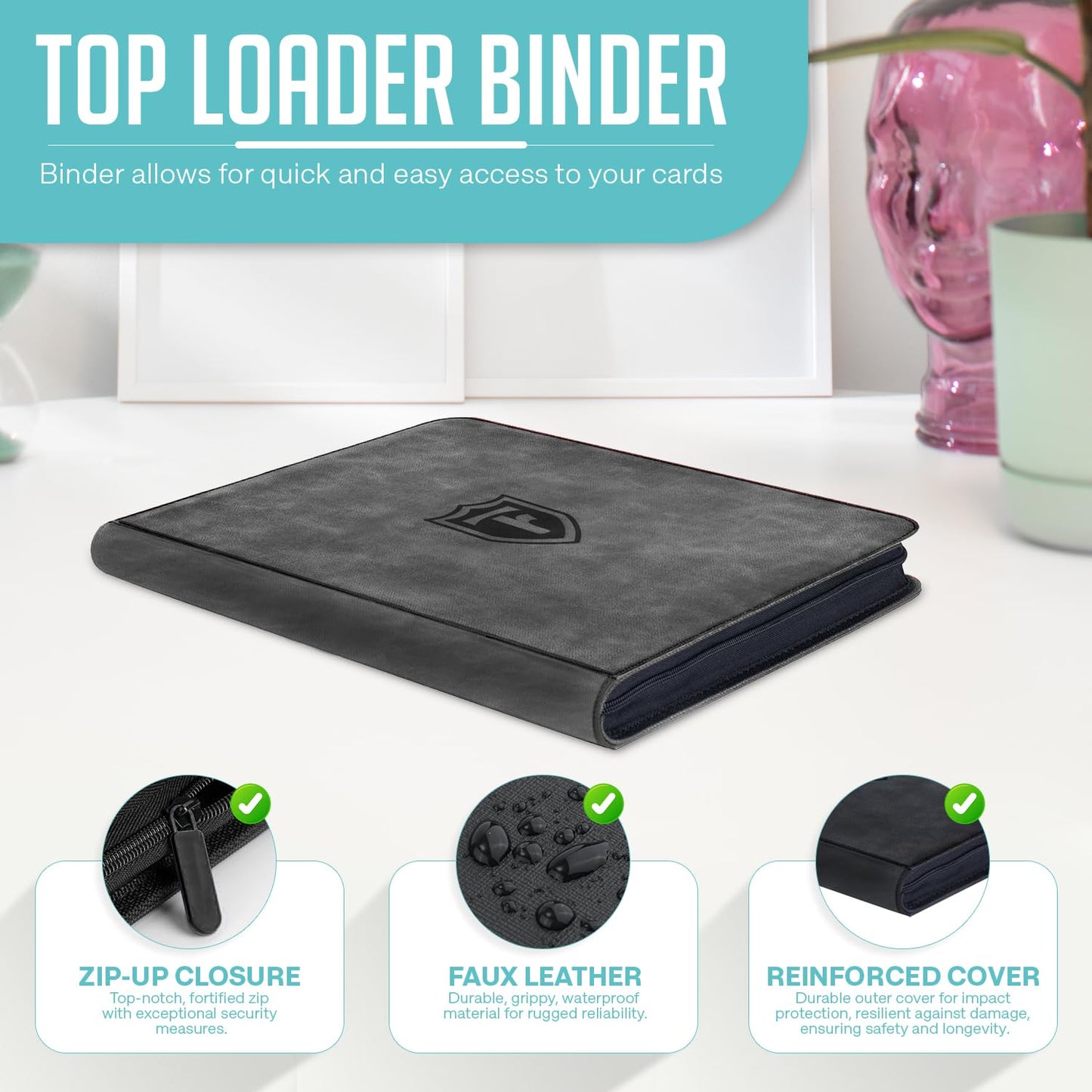 Trendiphy Top Loader Binder 9 Pocket, Holds 288 Toploaders, Side-Loading Zippered Album for Trading Cards, Sports Cards, Baseball, MTG, TCG & Graded