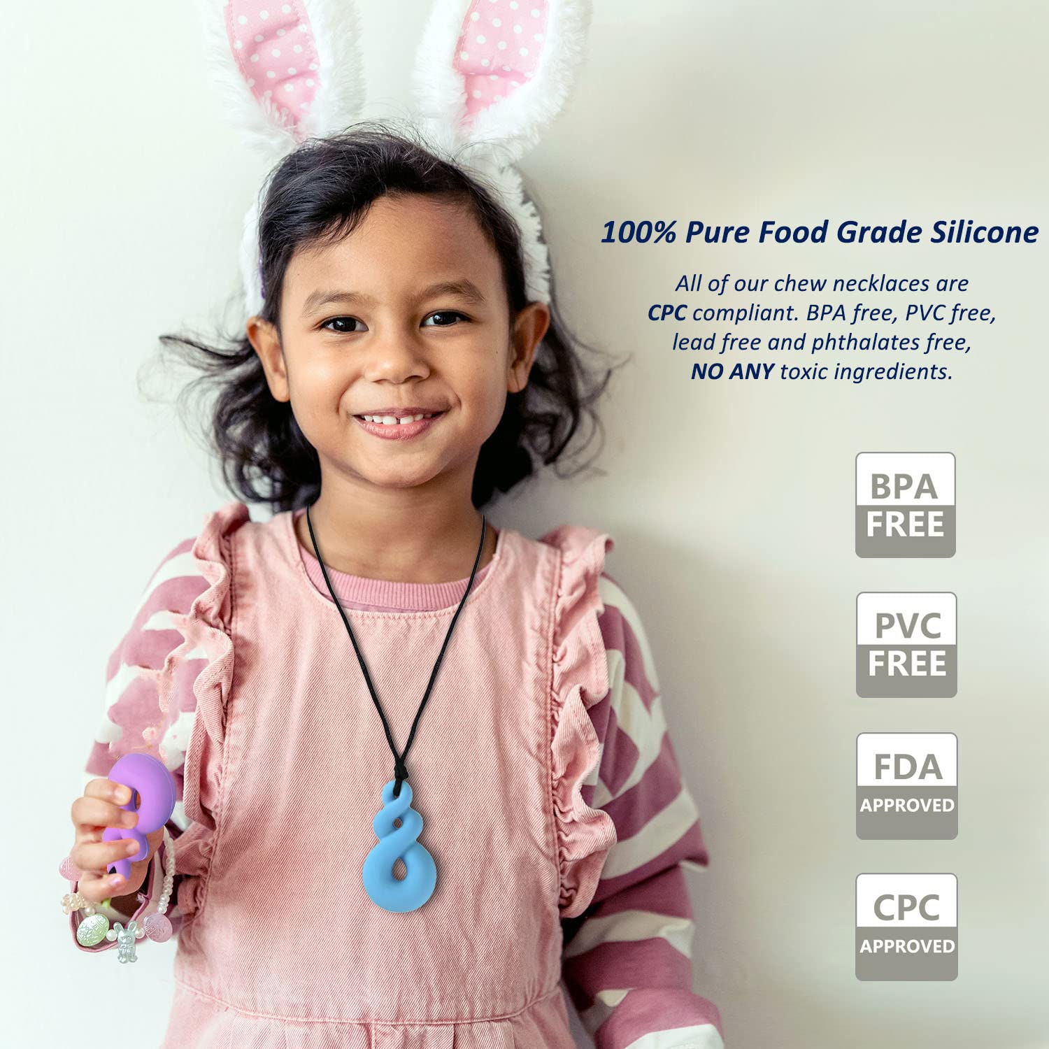 Chew Necklace for Boys and Girls, Silicone Chewy Necklace Sensory Toys for Kids Teardrop Twist Pendants, Chewing Toys for Autism or Oral Motor Special