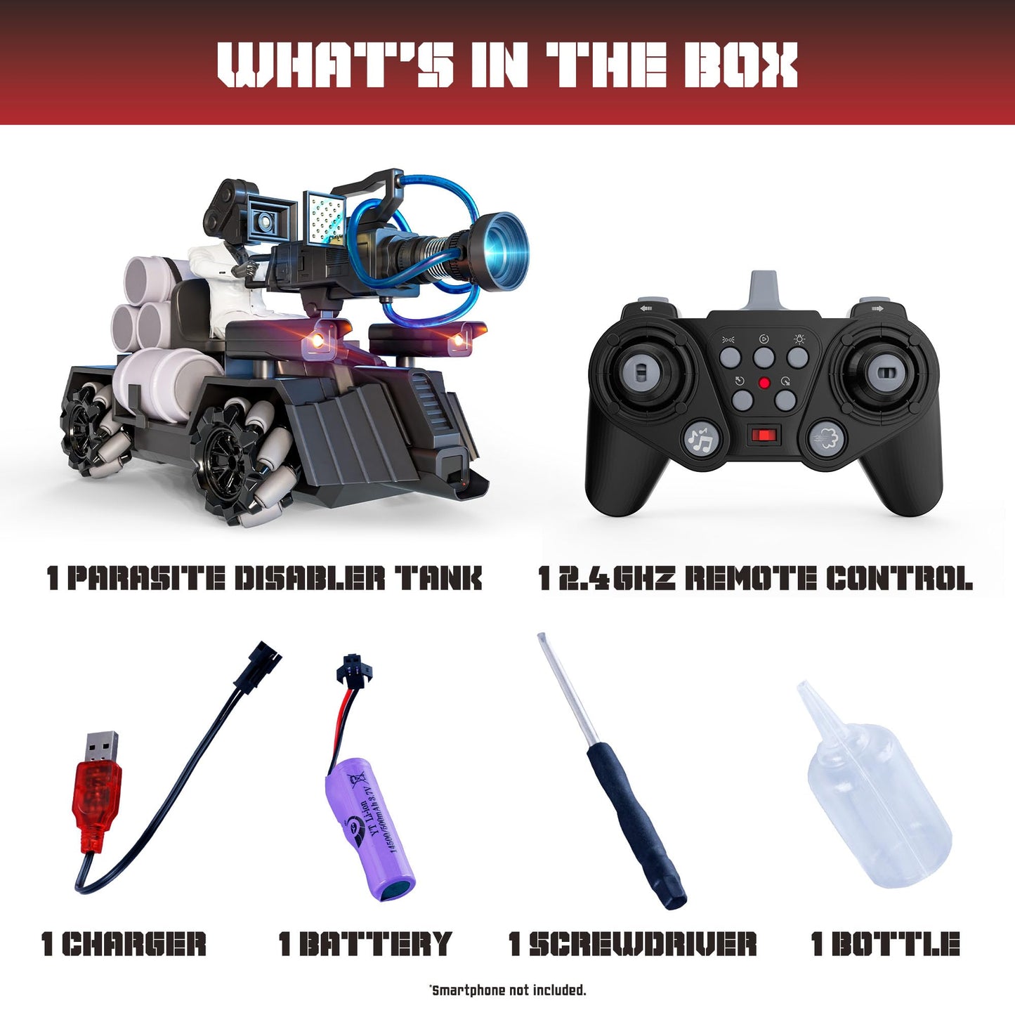 Force1 Officially Licensed Skibidi Toilet Toy Cameraman Figure PDLT Tank RC Truck- Parasite Disabler Tank Remote Control Car, Rechargeable RC Car