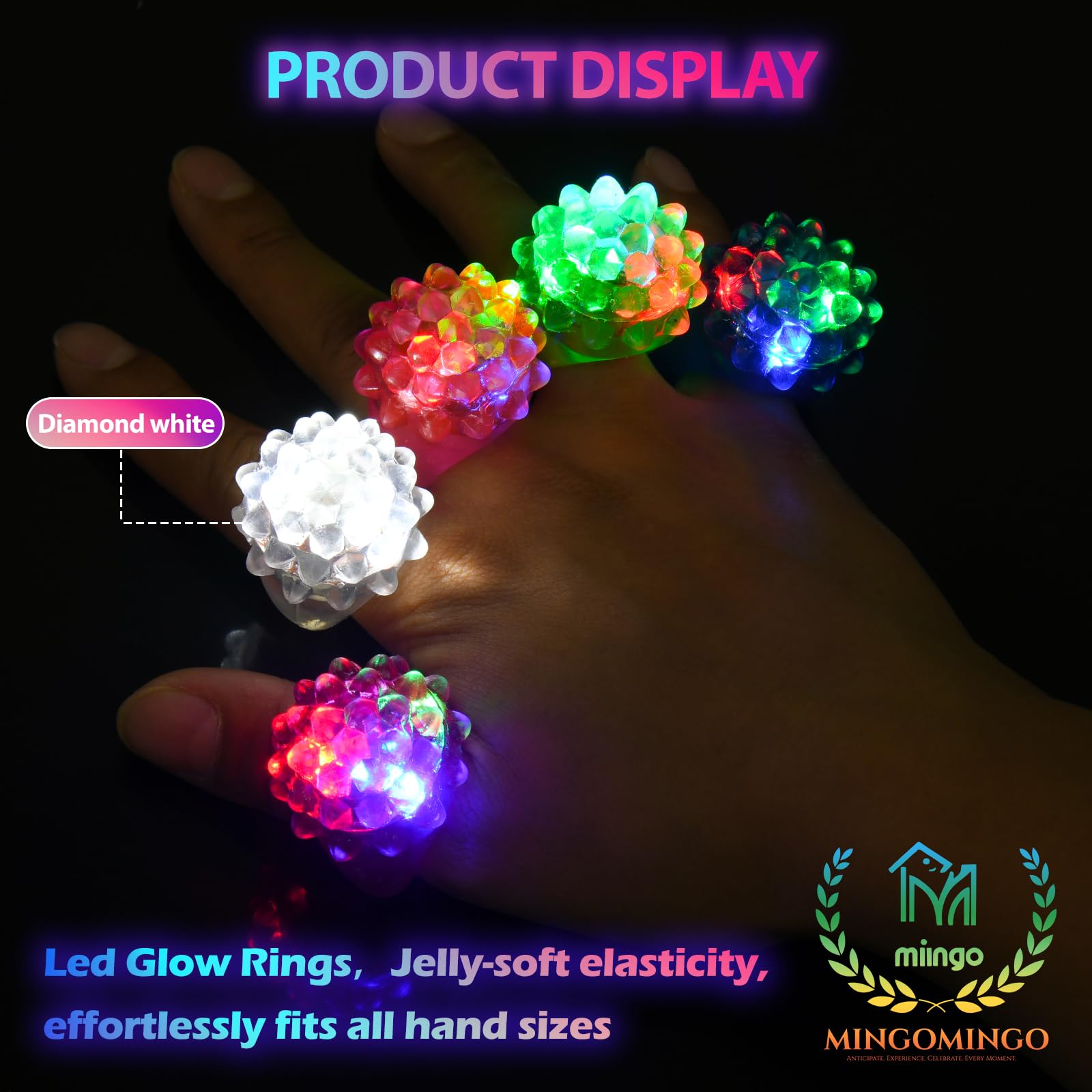 MINGOMINGO 25 Pack LED Light Up Rings Party Favors & Glow Rings for Kids