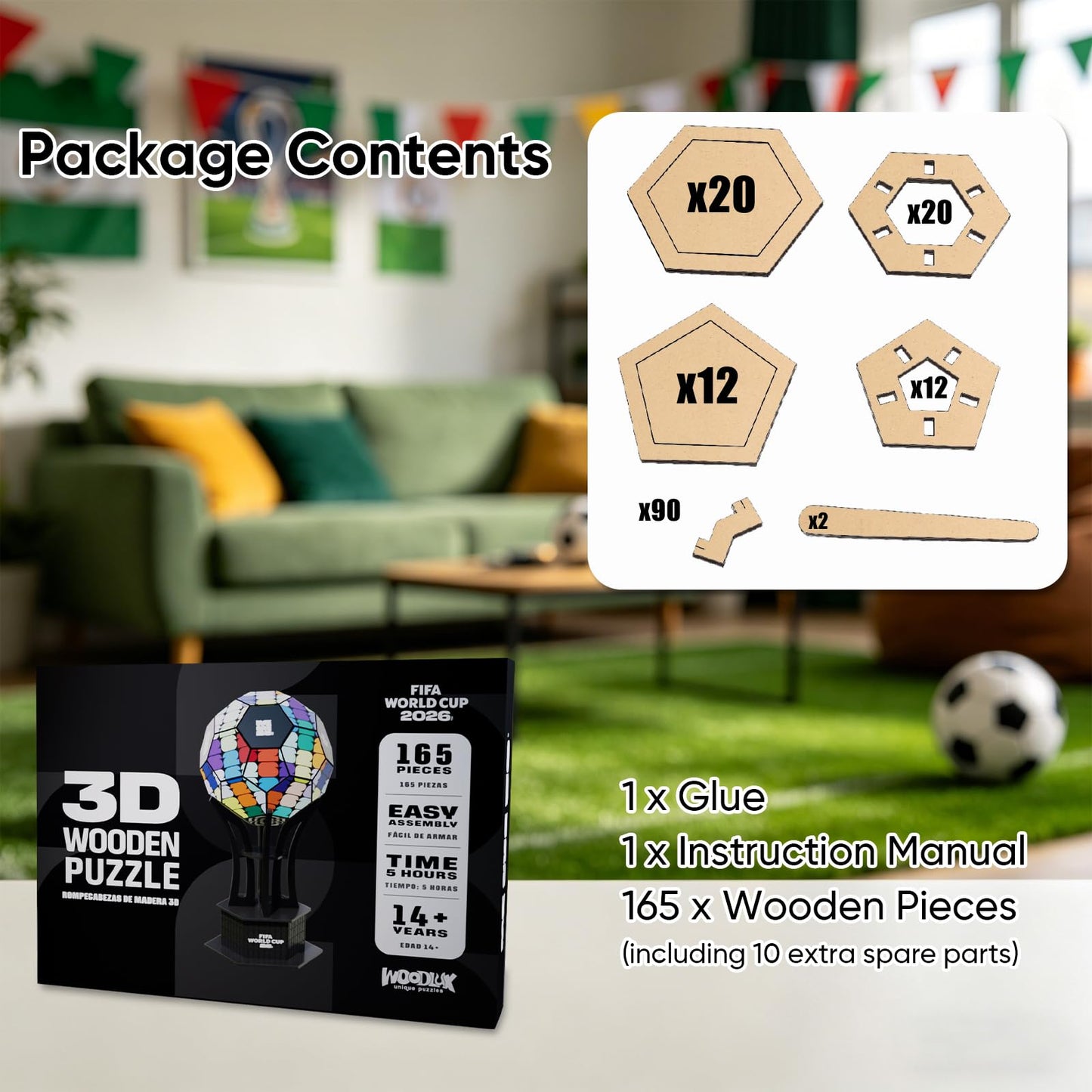 Official FIFA World Cup 2026 Trophy Building Set - 3D Wooden Trophy Puzzle, 165-Piece DIY Building Model Craft Kit, Collectible Sports Decor & Gift