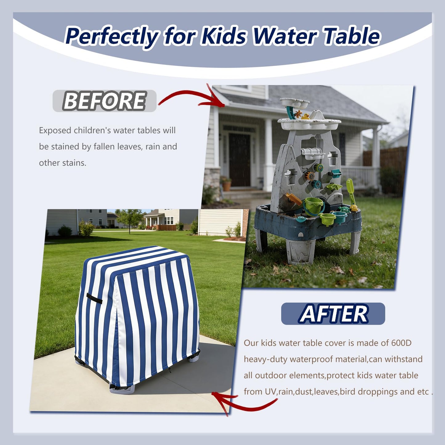 Kids Water Table Cover for Step2 Misting Mountain & Waterfall Water Table,Heavy-Duty 600D Waterproof Dustproof Water Table Toys Cover,UV resistant